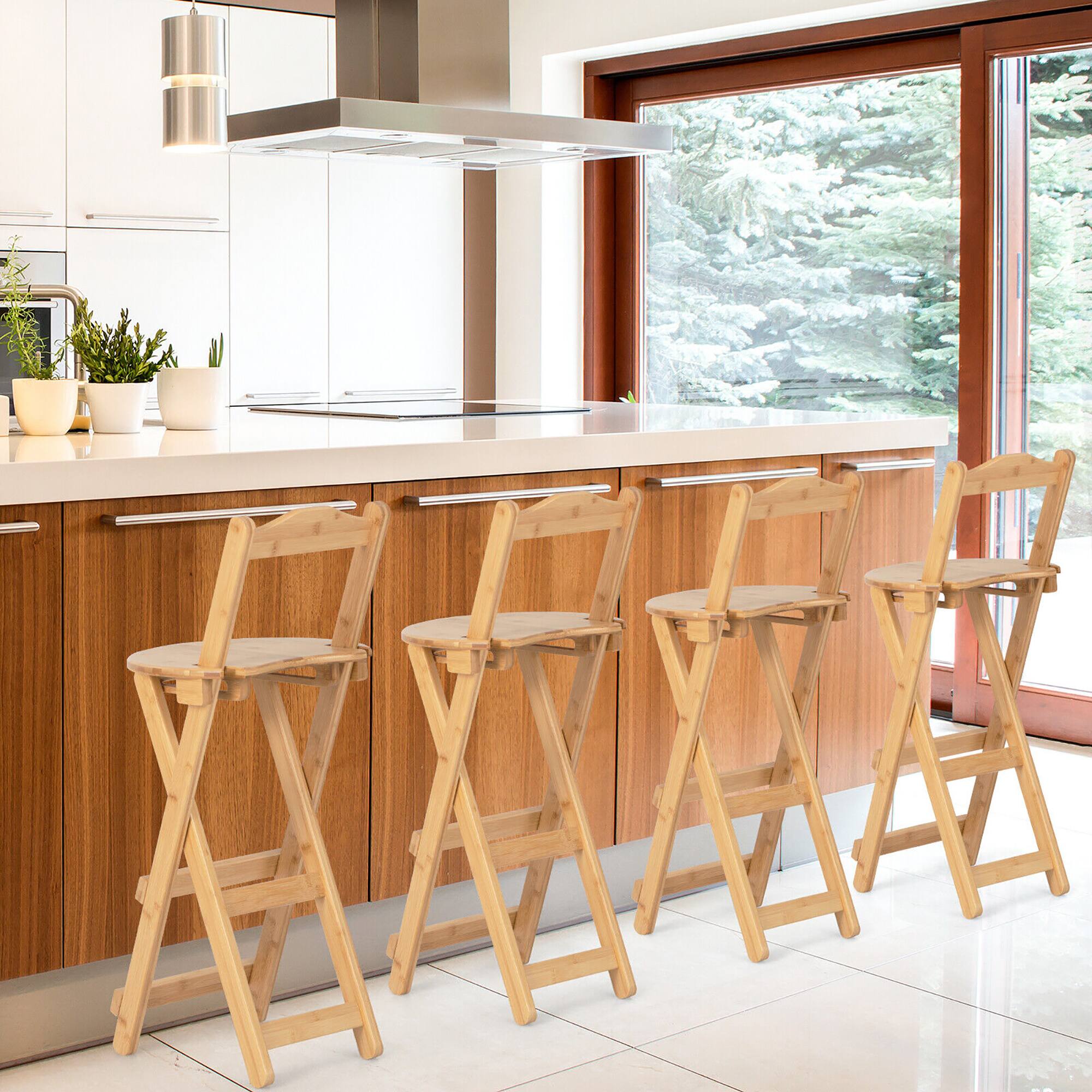 Alt View 4. Gymax - Gymax Set of 2 Bamboo Folding Barstools Counter Height Dining Chairs Installation Free - Natural.