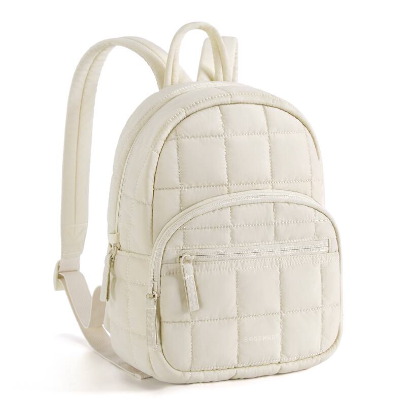 Angle. Bagsmart - Backpack Purses for Women,Lightweight Quilted Mini Backpack,Water-resistant Puffer Small Daily Backpack Fashion Bookbag - Cream.