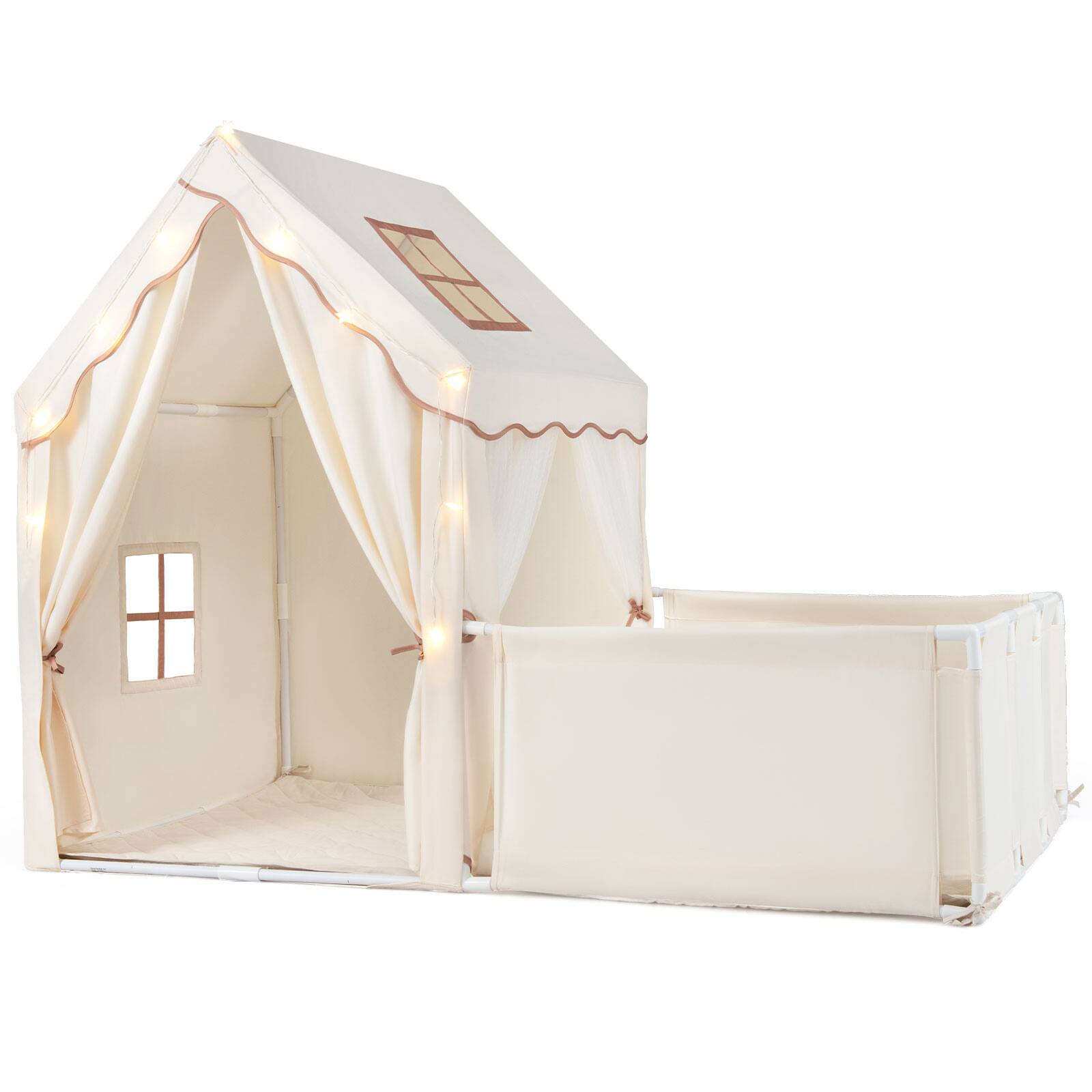 Alt View 9. Gymax - Gymax Kids Play Tent w/Playpen Yard Door Curtains Windows Star Lights for Boys Girls Beige - Beige.