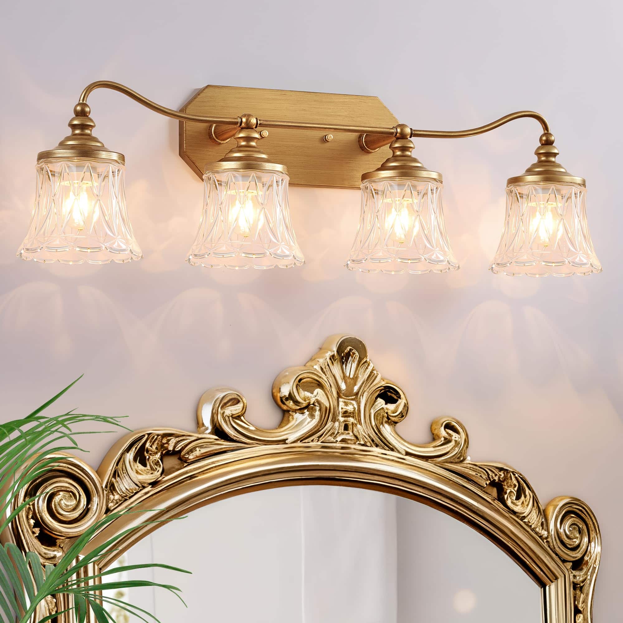 TECH SAFARI - Vintage Bathroom Light Fixtures Vanity Matte Antique Brass Finish Brushed Lights For Bedroom With Crystal G - Gold 4-Light