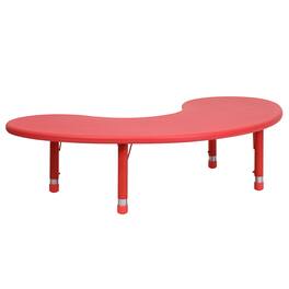 Emma + Oliver - 35"W x 65"L Half-Moon Plastic Height Adjustable Activity Table - Red