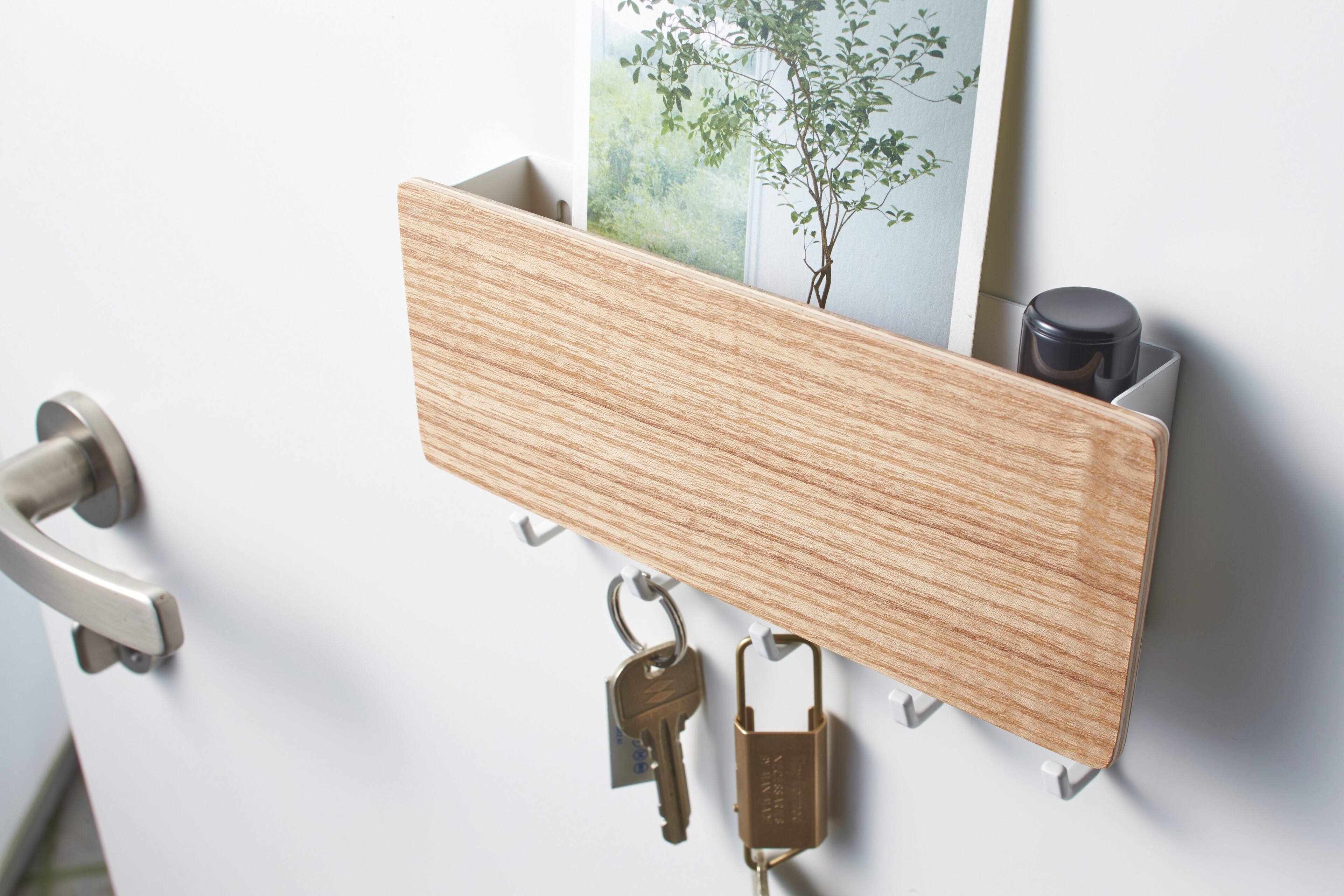 Angle. Yamazaki Home - Magnetic Key Rack - Steel + Wood - Ash.