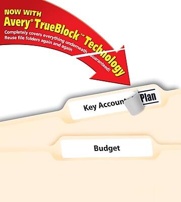 NOW WITH Avery® TrueBlock™ Technology  
Completely covers everything underneath  
Reuse file folders again and again  

Key Account Plan  
Budget