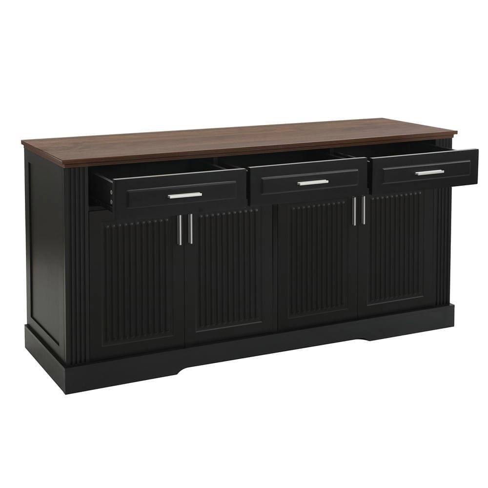 Alt View 2. Kadyn - 63" Fluted Sideboard Buffet with 4 Doors and 3 Drawers for Dining Room - Black - Black.