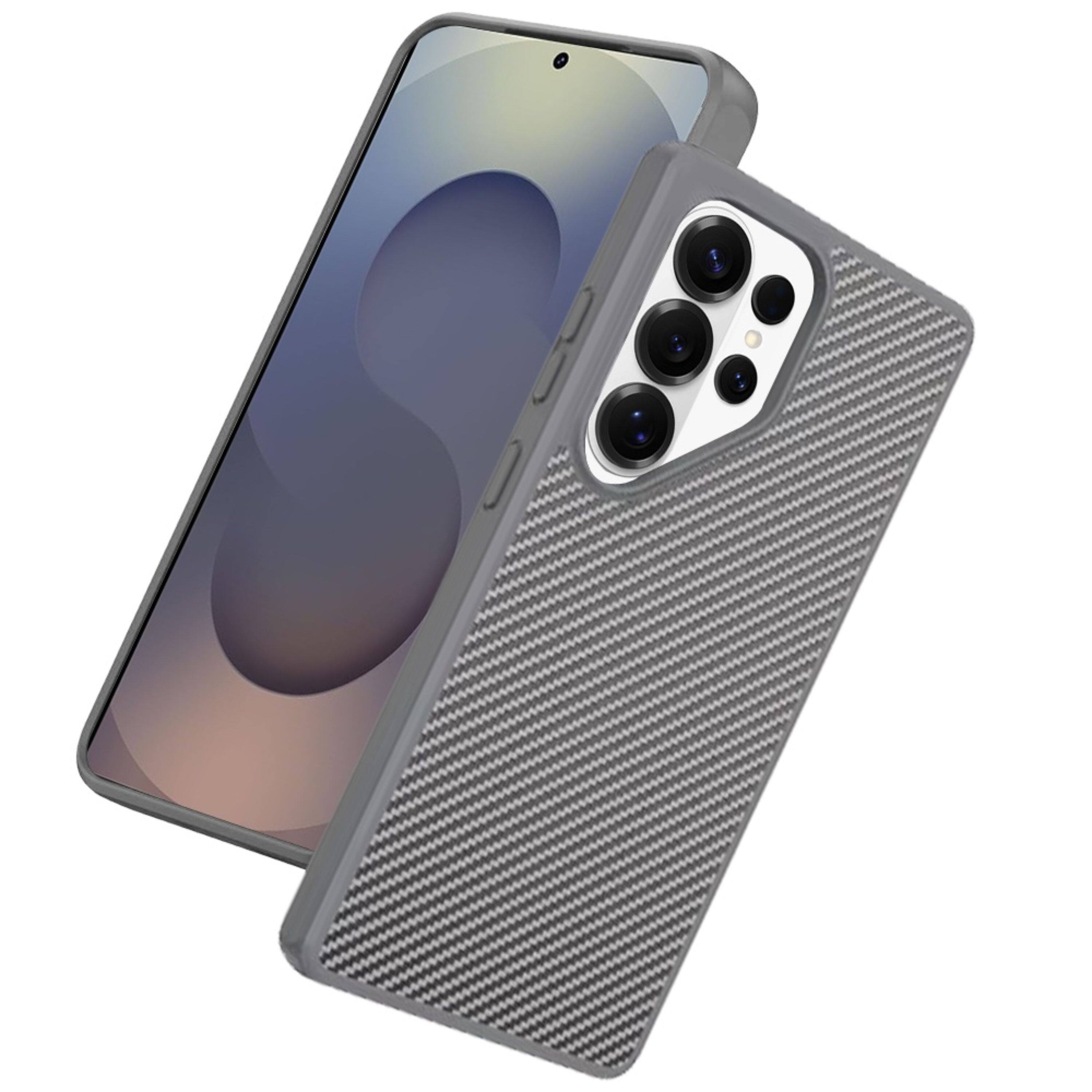 Left. Kitcheniva - Carbon Print Hidden Magnetic Circle Case Plus Tempered Glass For Samsung S26 Ultra Grey - Grey.