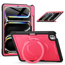 Dteck - Heavy Duty Shockproof Case for Apple iPad Pro (M5) 13" 2025/iPad Pro 13-inch (M4) 2024,Rugged Stand Cover+Shoulder Strap - Rose