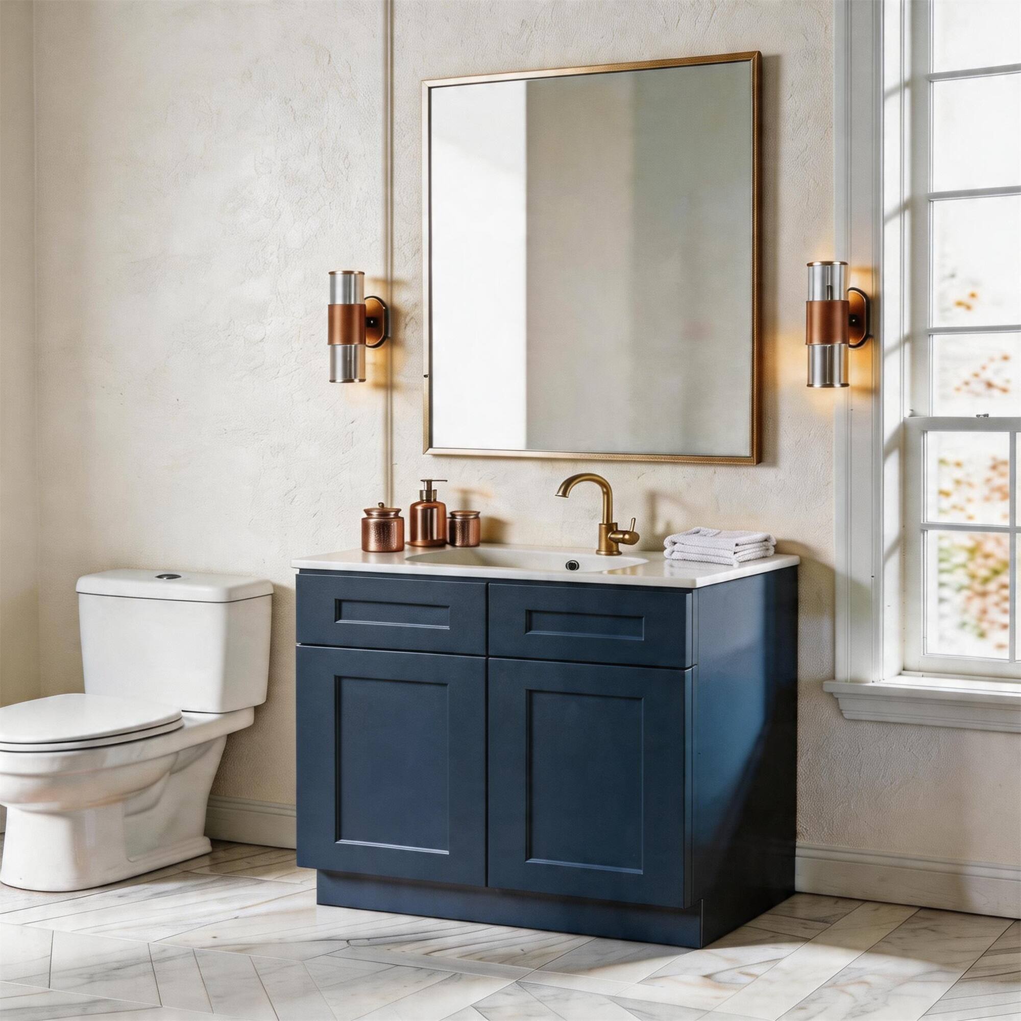 Alt View 4. Boyel Living - Navy Blue Shaker Base Cabinet 30-in L x 24-in W x 34.5-in H with Soft Close, Adjustable Shelves for Kitchen Bathroom Lau - Navy Blue.