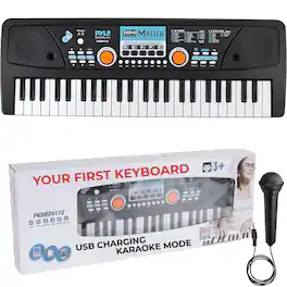Pyle - 49-Key Electric Piano Keyboard – Portable Digital Music Keyboard with Drum Pad, Microphone, Record & Playback Mode - Black