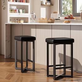 GARVEE - Bar Stools Set of 2, 24.6" Counter Height Backless Barstools, Upholstered PU Leather Seats with Metal X-Frame - Black