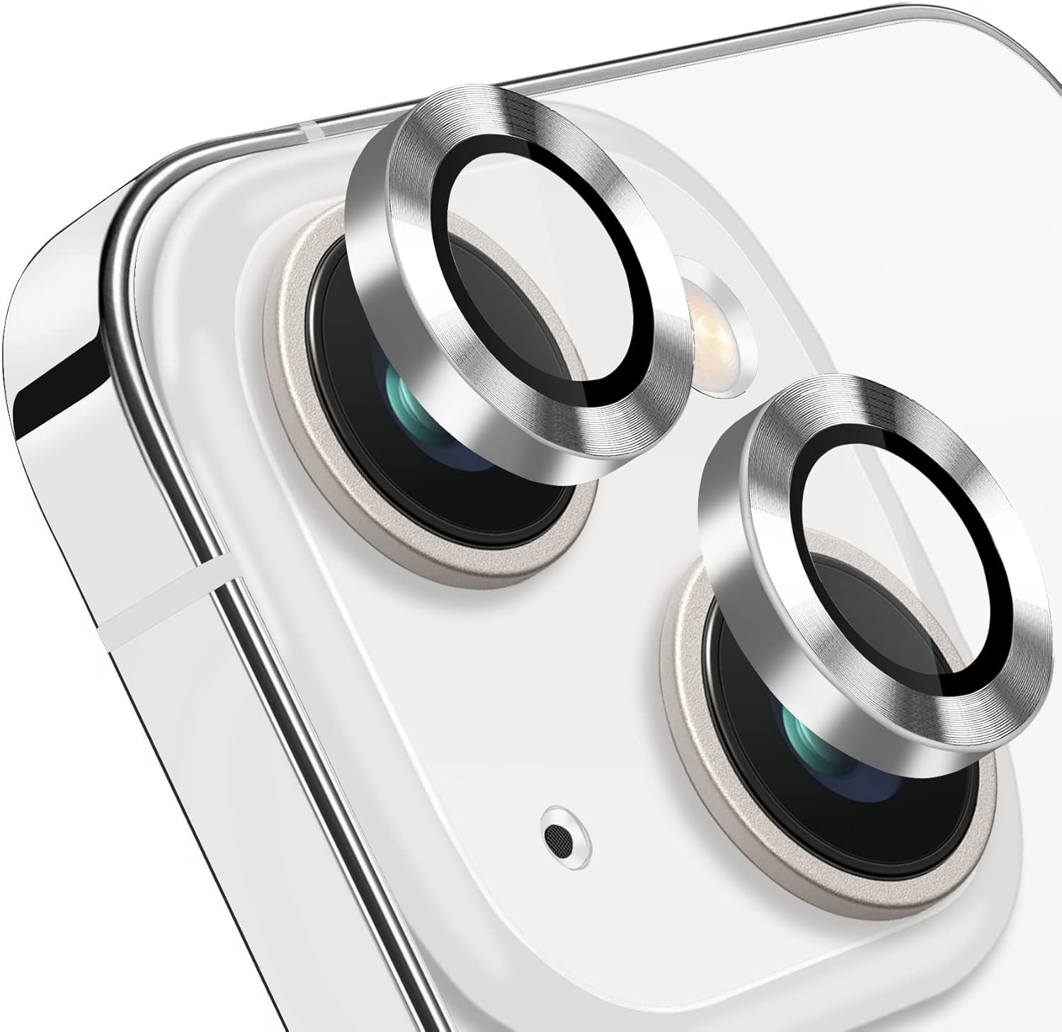 Front. Entronix - Entronix Luxury Metal Camera Lens Protector for iPhone 14 and 14 Plus - Silver.