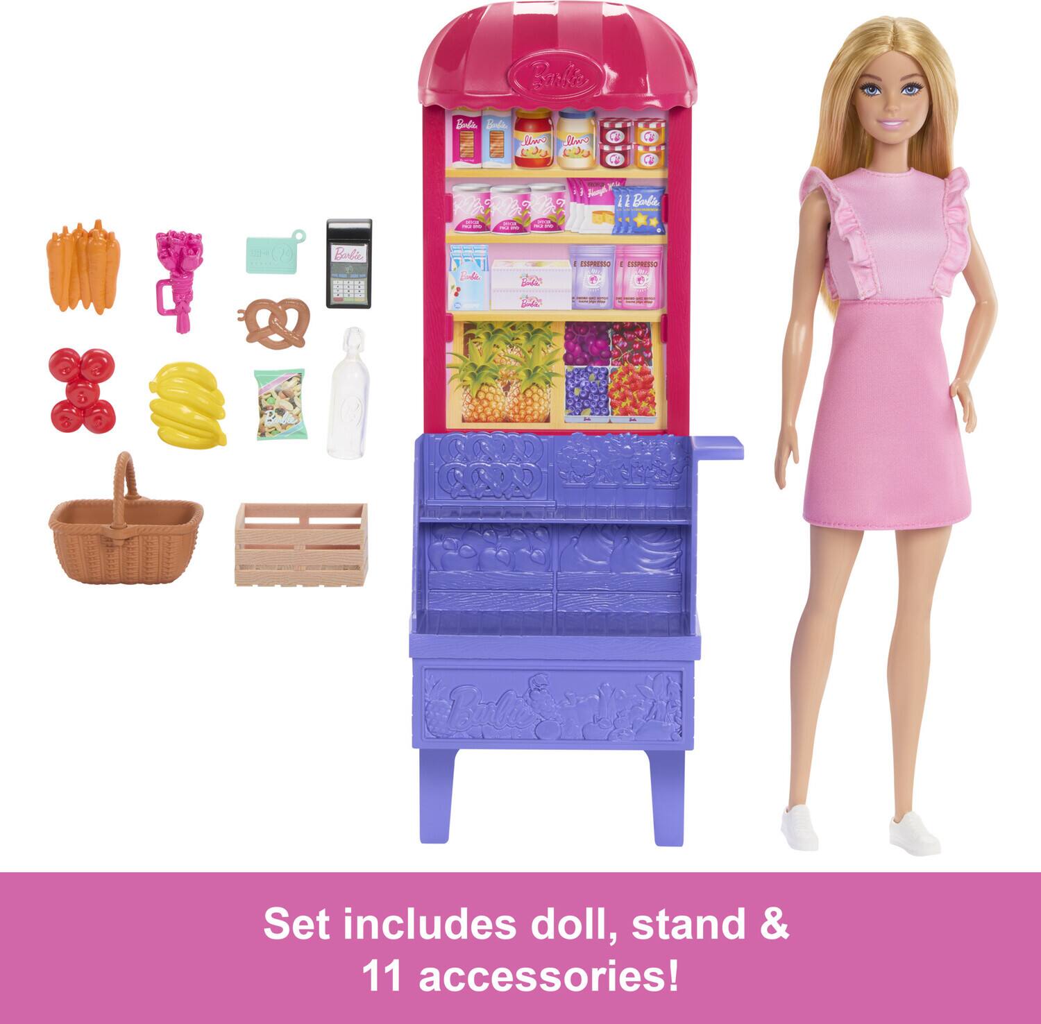 Barbie Bmd and e llwo  
4 - - - - 2 I -- I Y p ii Brds 09 Boli Lina  
I CPRESO 1 CORO 2  
CUN Set includes doll, stand & 11 accessories!