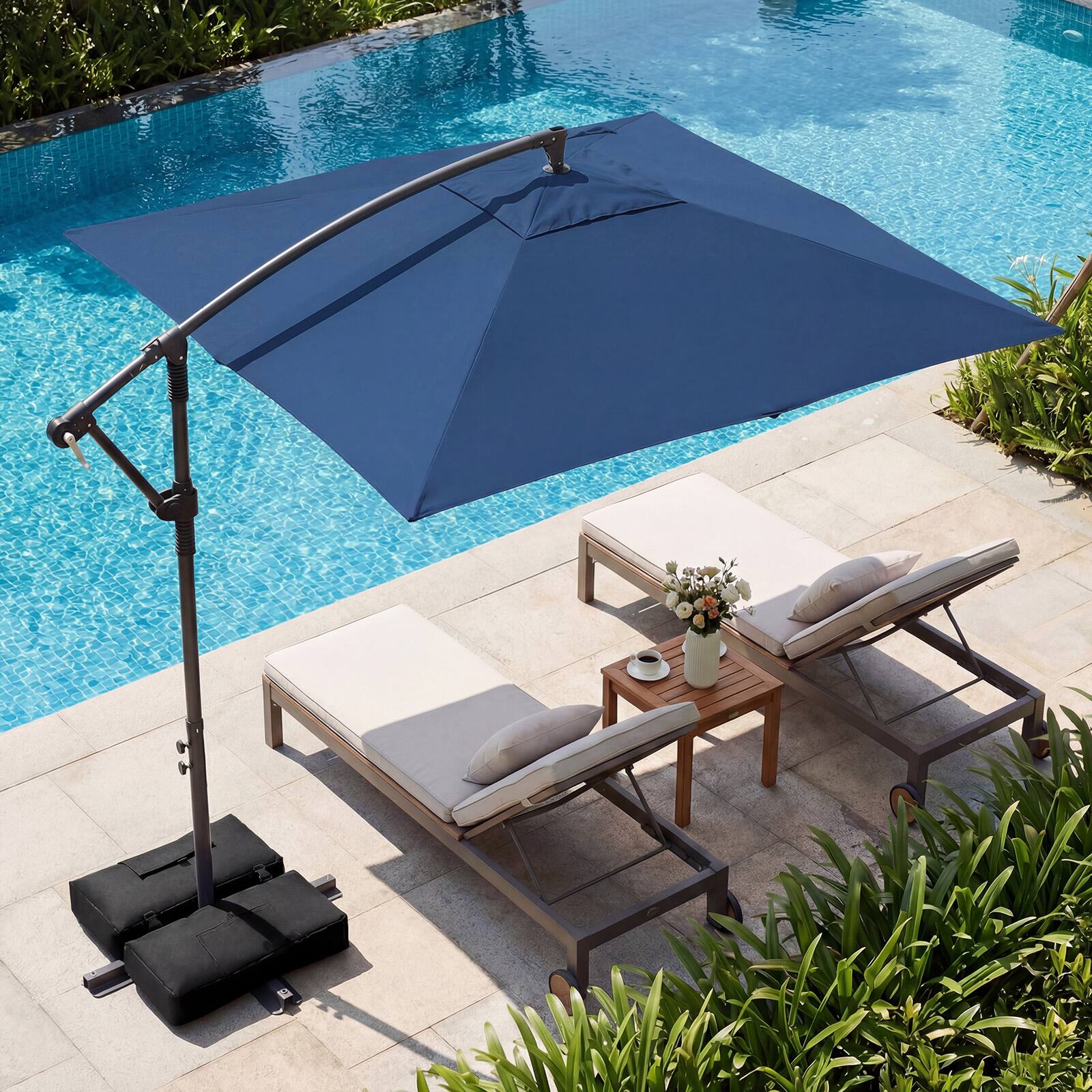 Alt View 4. Costway - Costway 8 x 8 FT Offset Cantilever Patio Umbrella,Square Hanging Outdoor Market Umbrella - Navy.