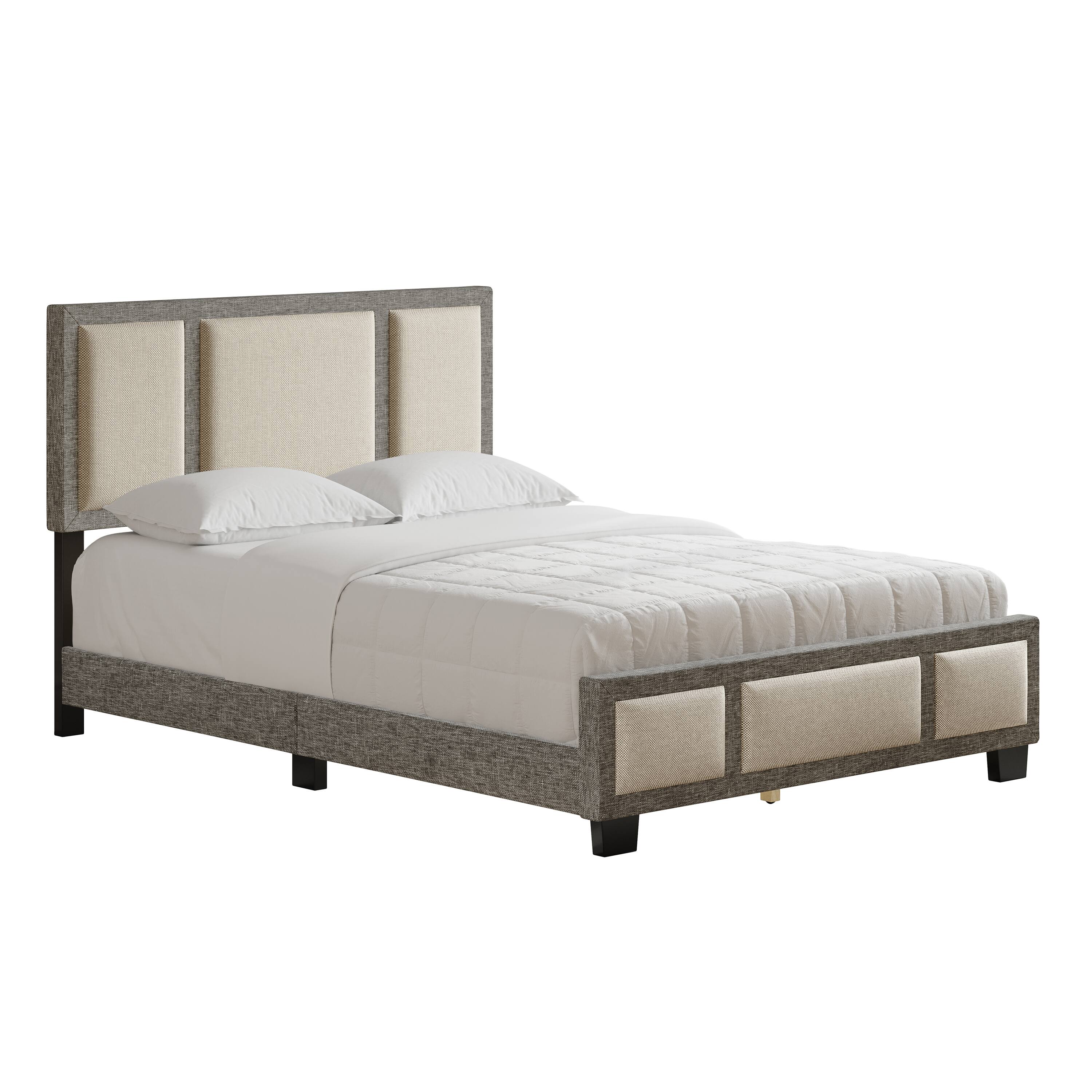 Alt View 2. Boyd Sleep - Triptych Upholstered Platform Bed Frame, 13 Slat Wood Support System, No box Spring Required - White/Grey.