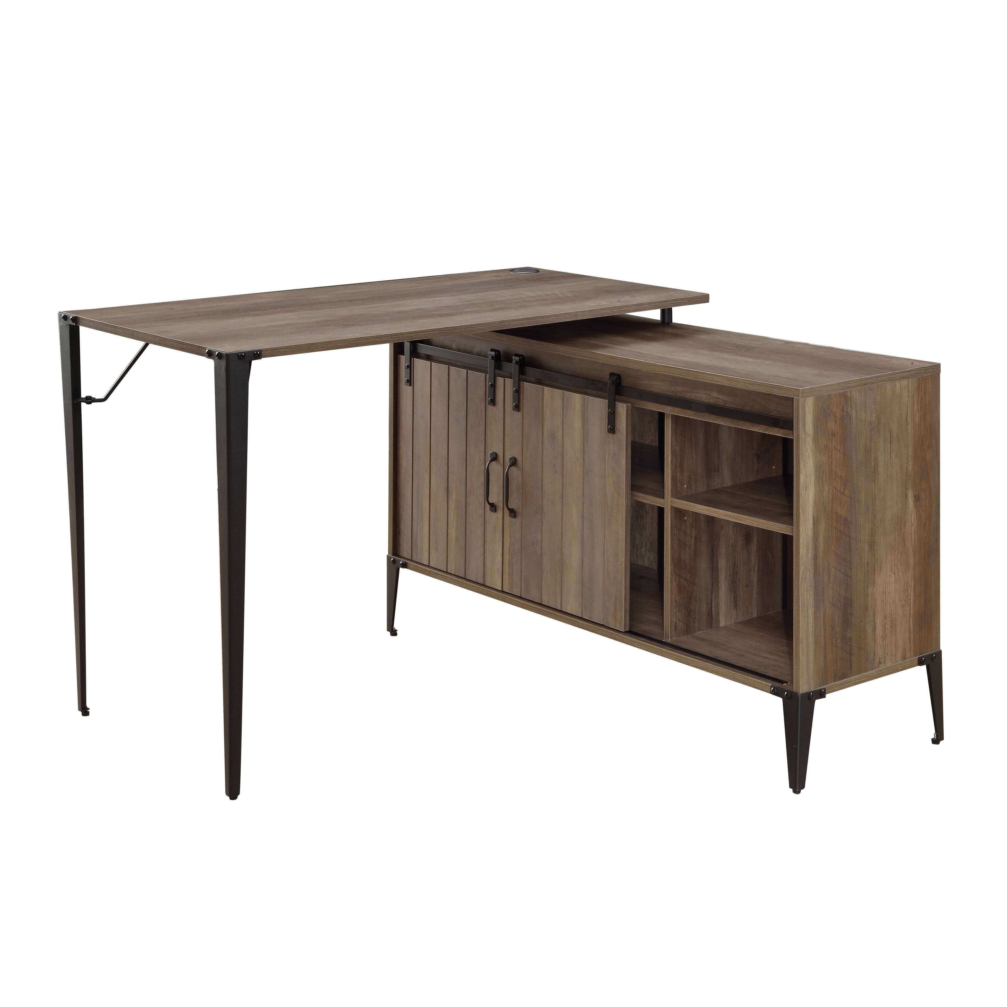Alt View 2. APRILSOUL - 48in Gray Oak and Black Finish Writing Desk - Oak.