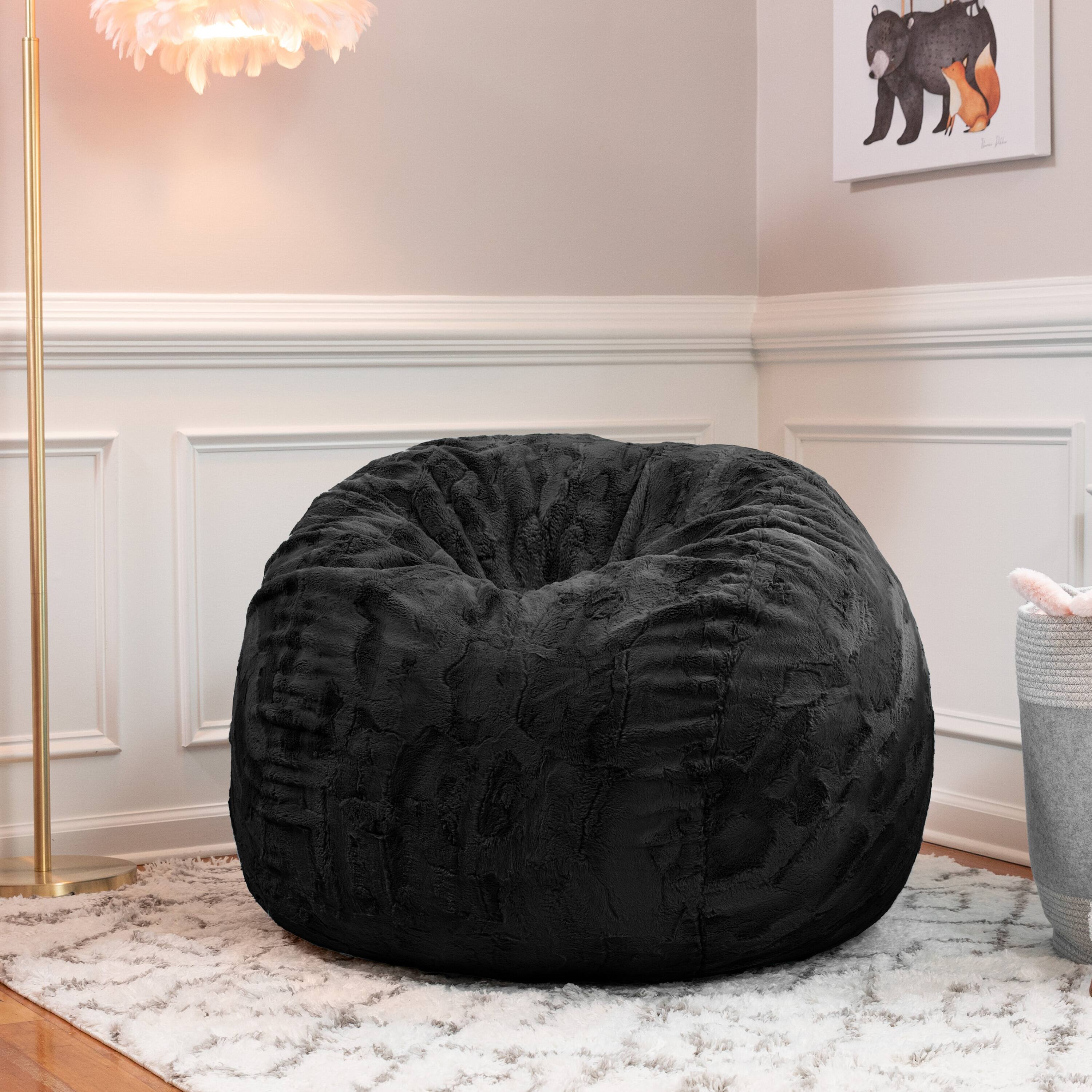 Left. Jaxx - Jaxx Saxx 3 Foot Bean Bag Chair - Faux Fur - Fun Colors, Black - Black.