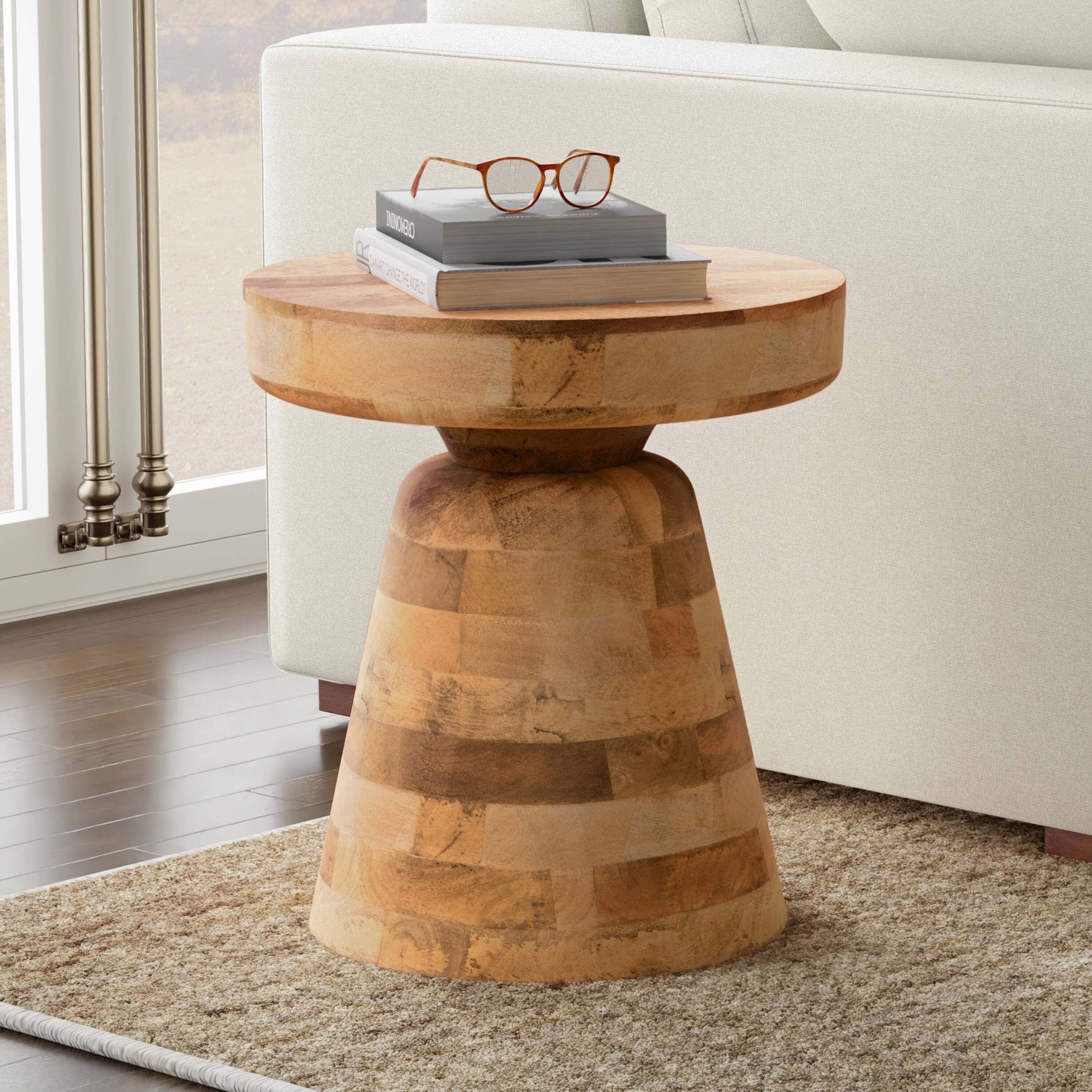 Angle. Simpli Home - Robbie 16 inch Wide Solid Mango Wood Accent Table in Natural - Natural.