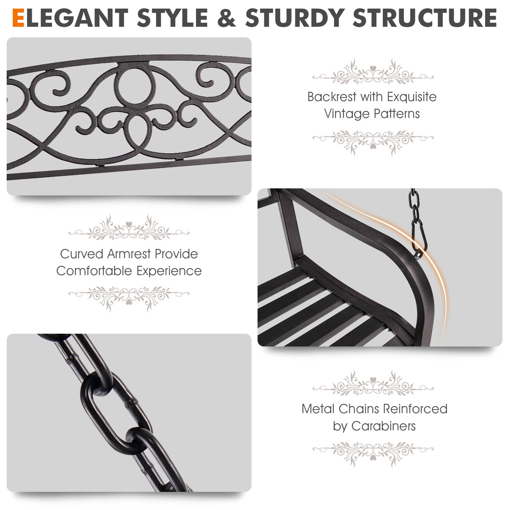 Alt View 7. Gymax - Gymax Patio Hanging Porch Swing Outdoor 2-Person Metal Swing Bench Chair w/ Chains Brown - Brown.