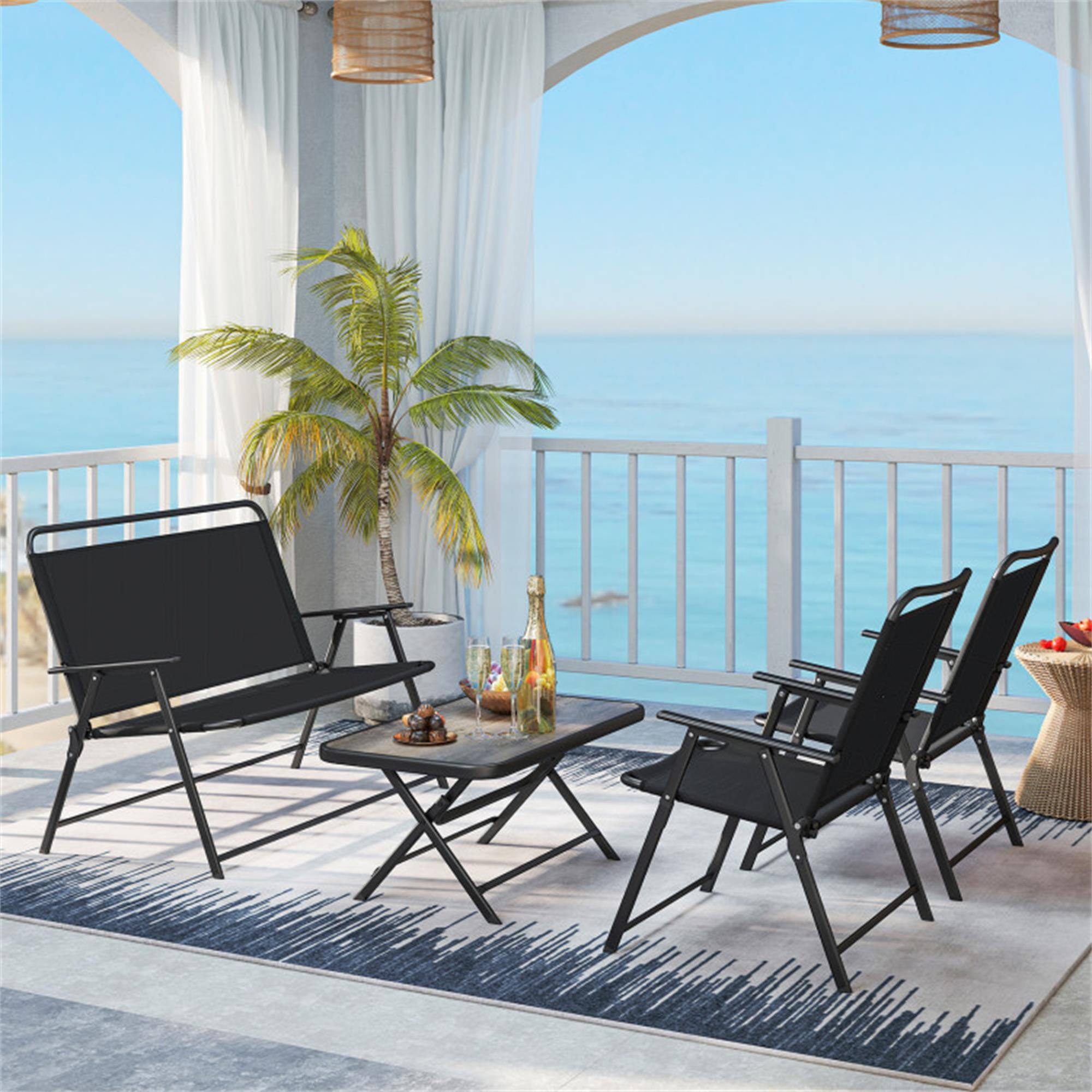 Alt View 1. Boyel Living - Black 4 Pieces Patio Folding Furniture Set with SPC Coffee Table and Patio Chairs 47-in L x 34-in W x 23.5-in H - Black.