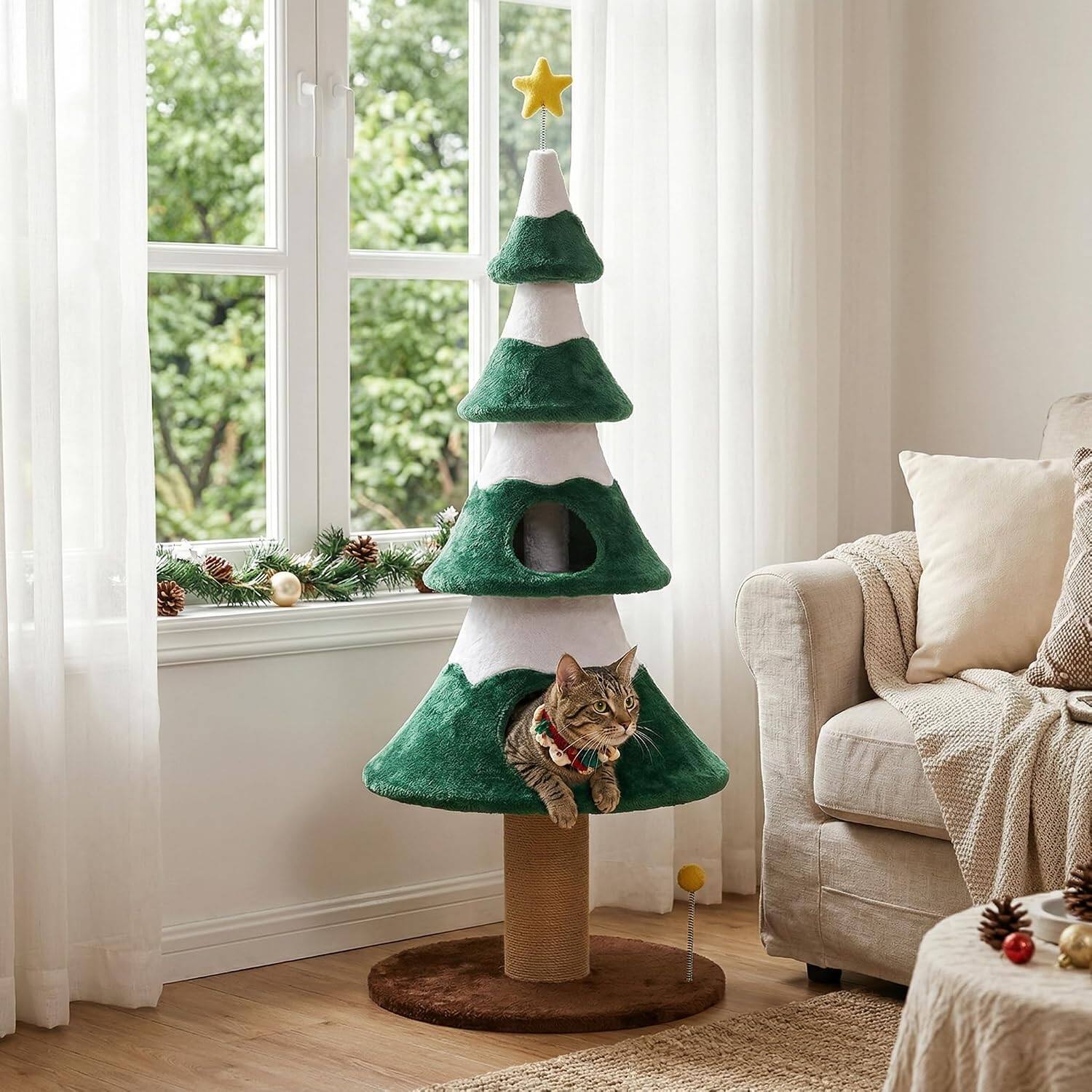 Front. KyyWee - Product Name: 62-Inch Multi-Level Cat Tree with Scratching Posts and Cozy Condo.