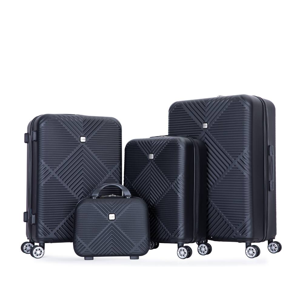 Angle. Ropilly - Ropilly 4 Piece Luggage Set Black ABS Hard Shell Lightweight Travel Suitcases with Spinner Wheels - Black.