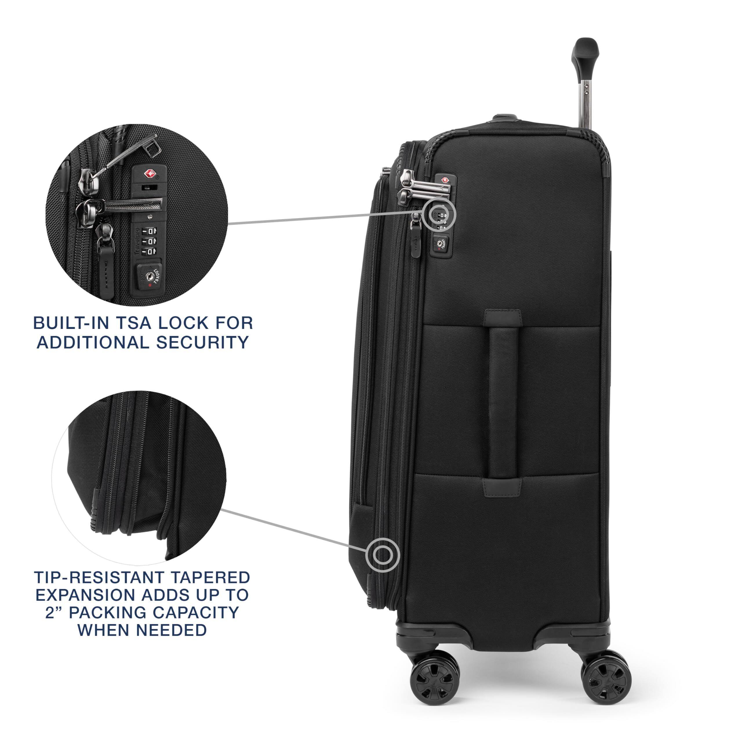 -03 10- 10- BUILT-IN TSA LOCK FOR ADDITIONAL SECURITY
TIP-RESISTANT TAPERED EXPANSION ADDS UP TO 2" PACKING CAPACITY WHEN NEEDED