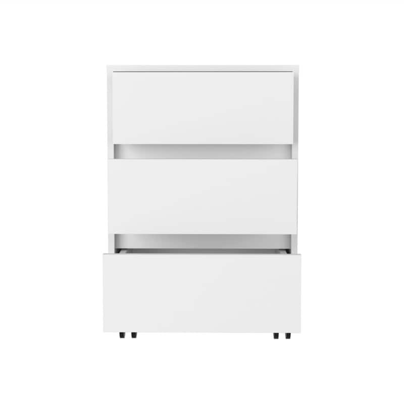 HTUTWOO - 17.83"L Filing Cabinet - Three Drawers With Top Surface, Four Casters With Locking Mechanism,Particle Board Construction - White