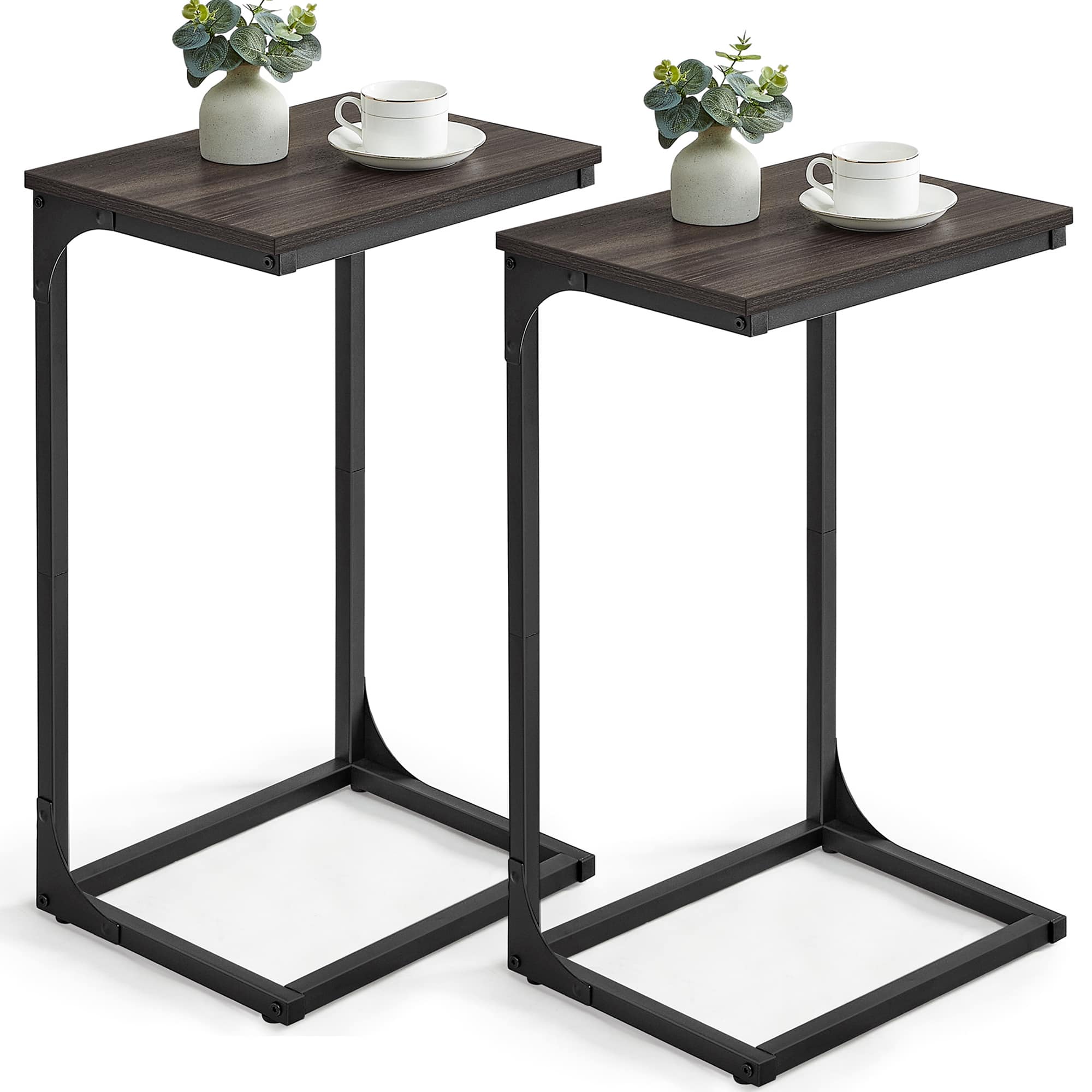 Songmics Home - C-Shaped End Table, Side Table for Sofa, Couch Table with Metal Frame, Small TV Tray Table for Living Room, Bedroom - Chestnut Brown