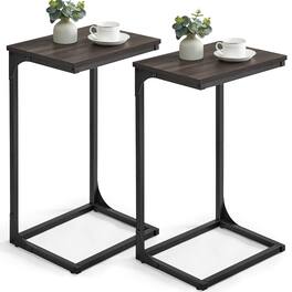 Songmics Home - C-Shaped End Table, Side Table for Sofa, Couch Table with Metal Frame, Small TV Tray Table for Living Room, Bedroom - Chestnut Brown