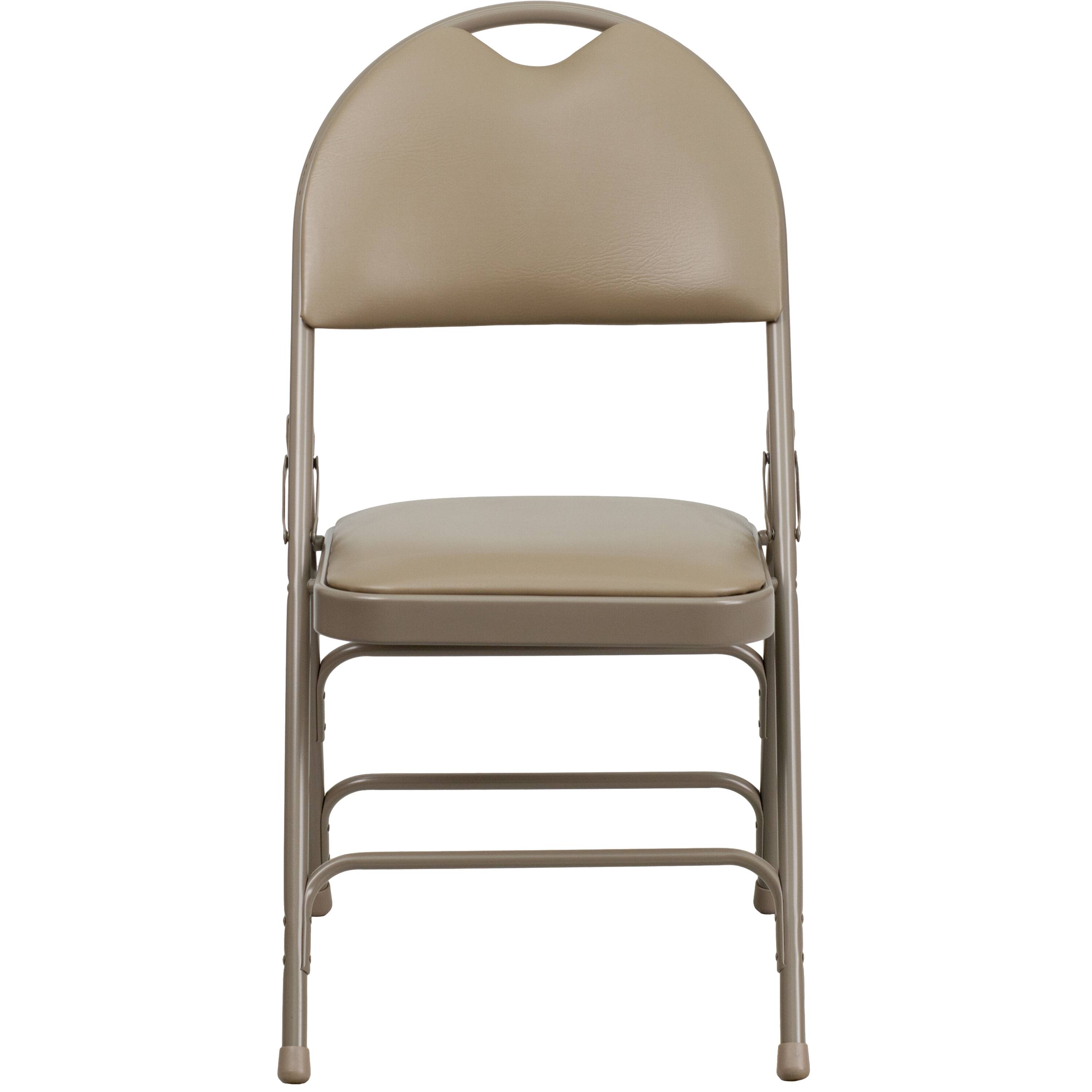 Alt View 8. Emma + Oliver - 2 Pack Home & Office Easy-Carry Party Events Padded Folding Chair - Beige Vinyl/Beige Frame.