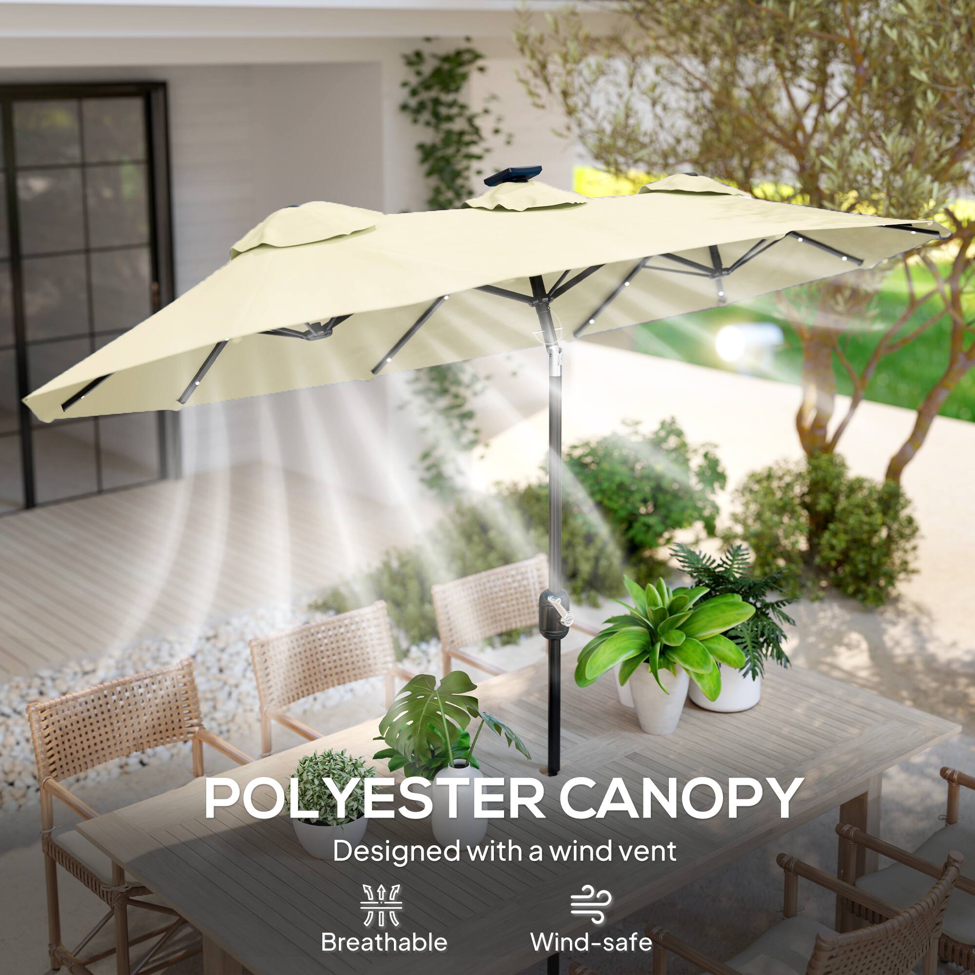 POLYESTER CANOPY  
Designed with a wind vent  
Breathable  
Wind-safe