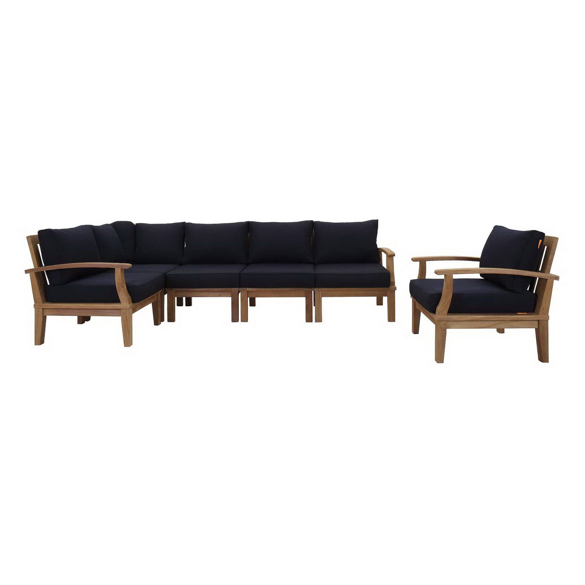 Angle. Modway - Marina 6 Piece Outdoor Patio Teak Set by Modway - Natural Navy.