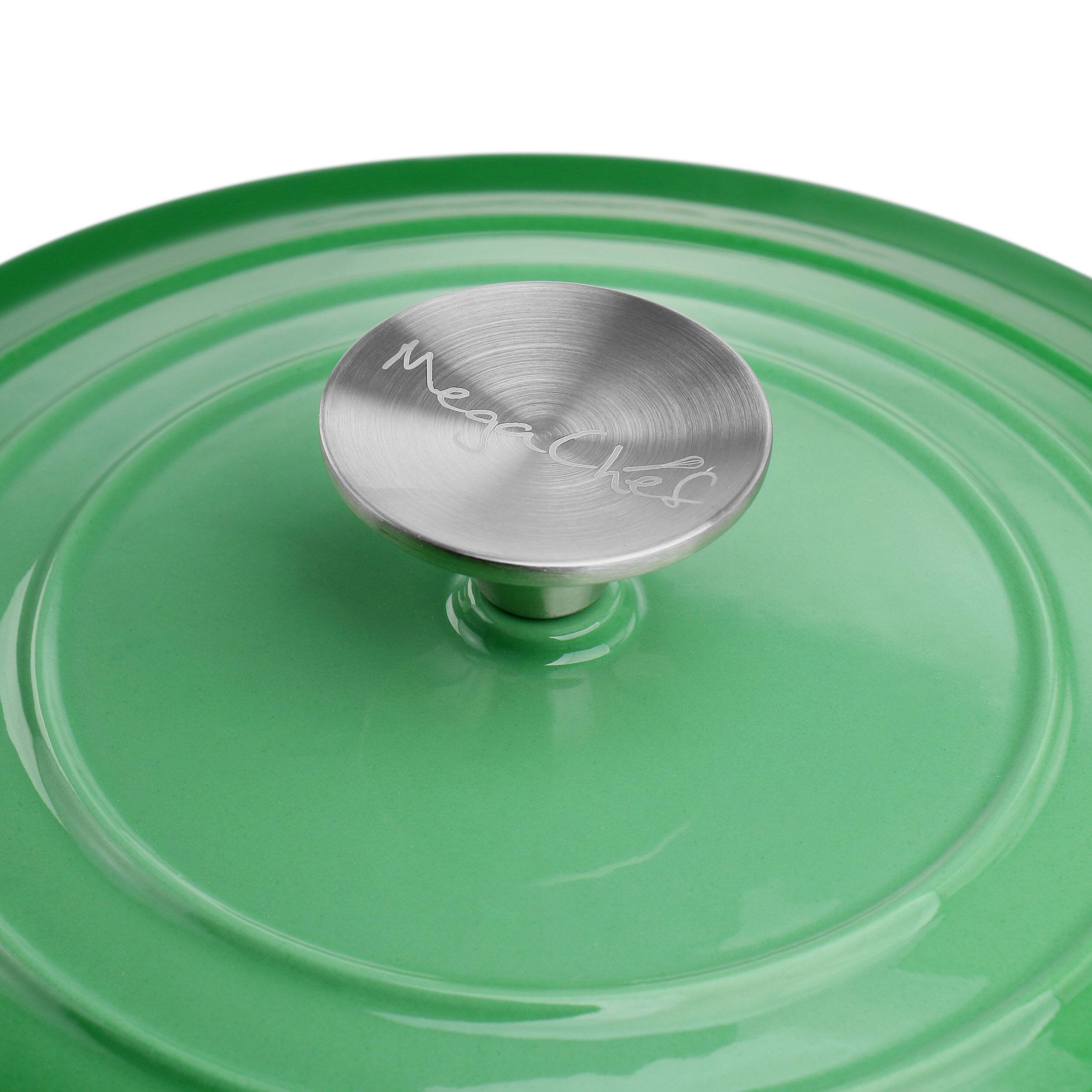Alt View 4. MegaChef - MegaChef 2 Quart Round Enameled Cast Iron Braiser Pan in Green - Green.