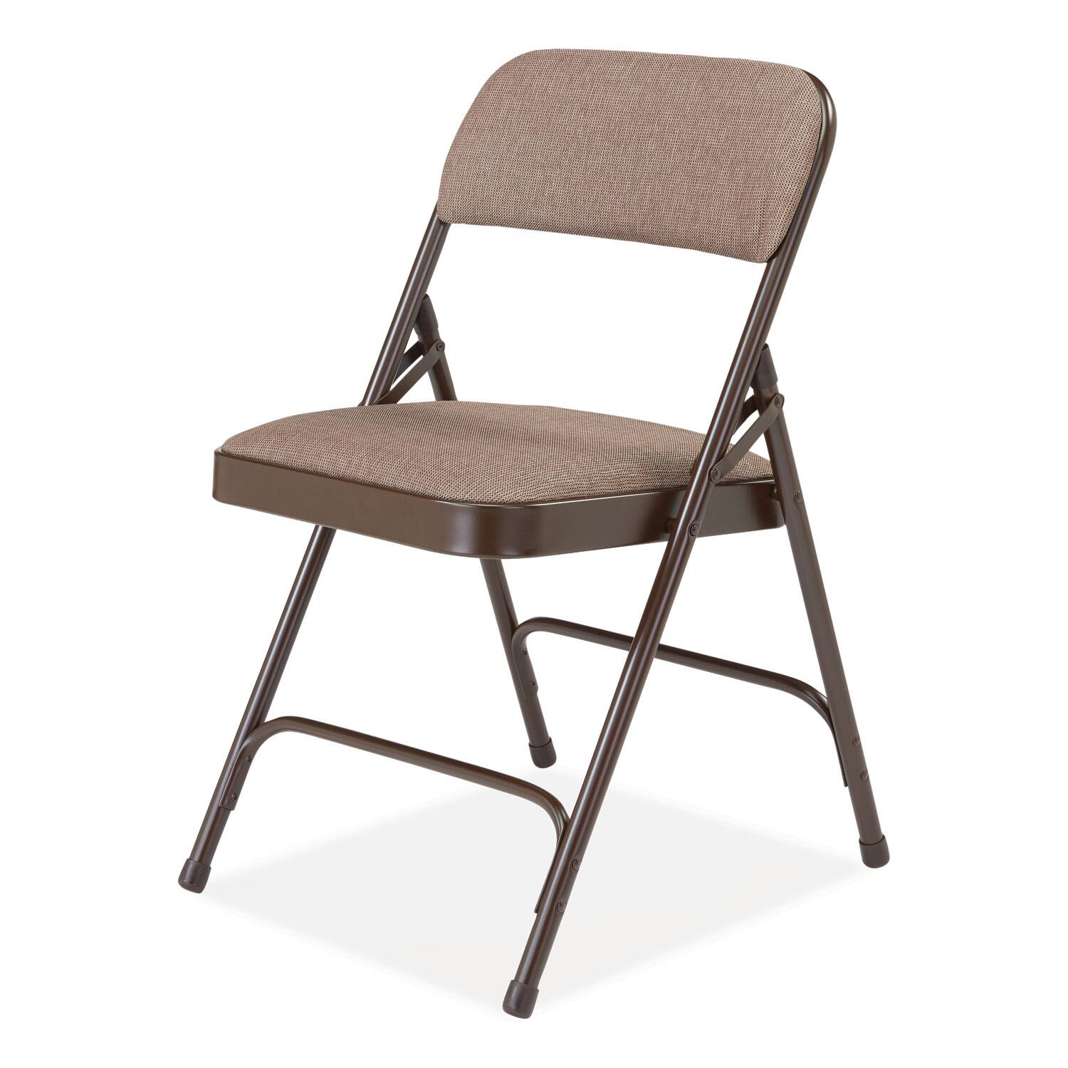 Left. National Brand - 2200 Series Fabric Dual-Hinge Premium Folding Chair Supports Up to 500 lb Walnut Seat Walnut Back Brown Base 4/Carton - Brown.