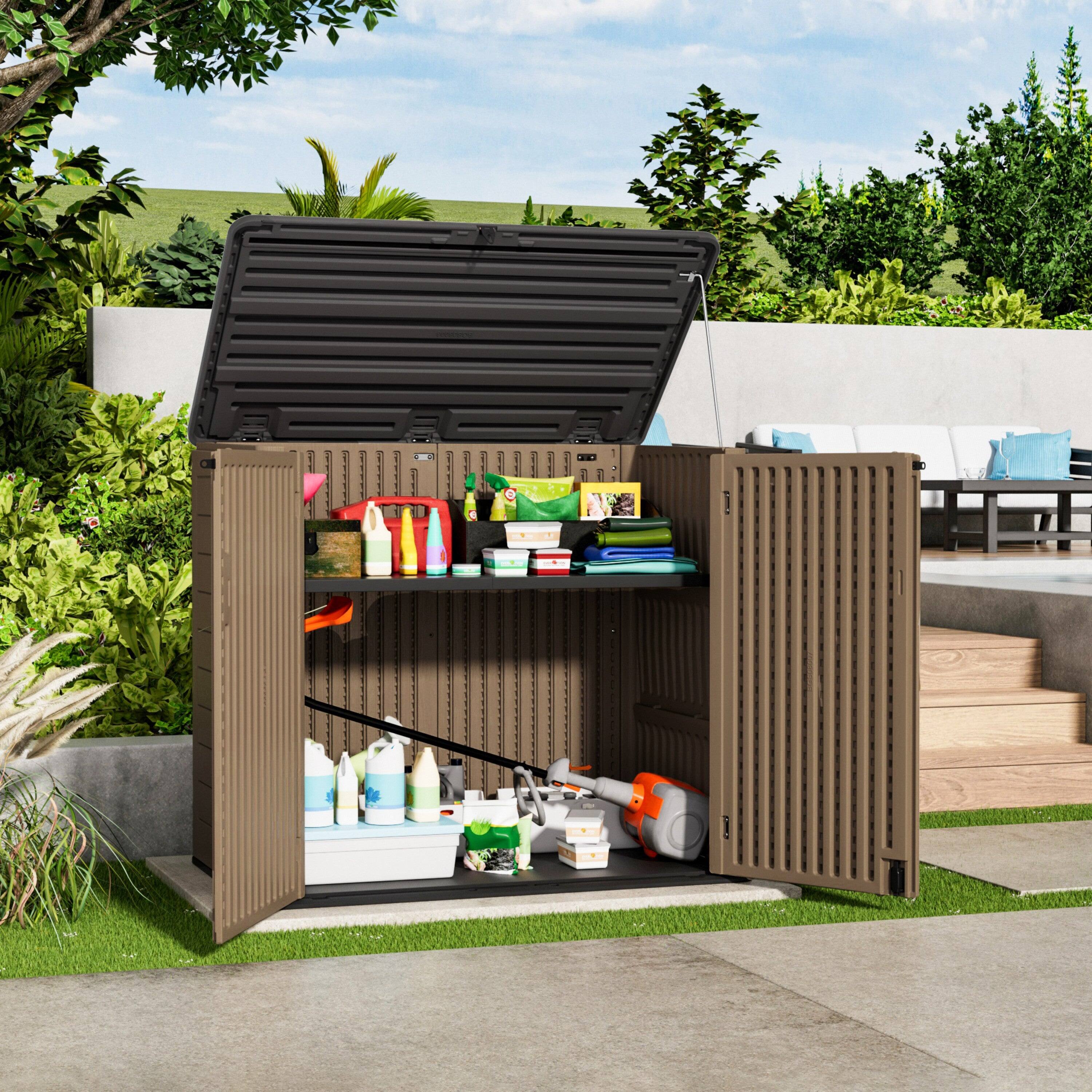 Alt View 4. Mondawe - 356 Gallons Resin Double-Panel Lockable Waterproof Outdoor Storage Shed - Brown.