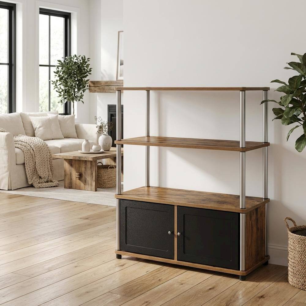 Alt View 2. FurniFact - Barnwood TV Stand with Storage Cabinets and Shelves for 40-Inch TVs - Brown.