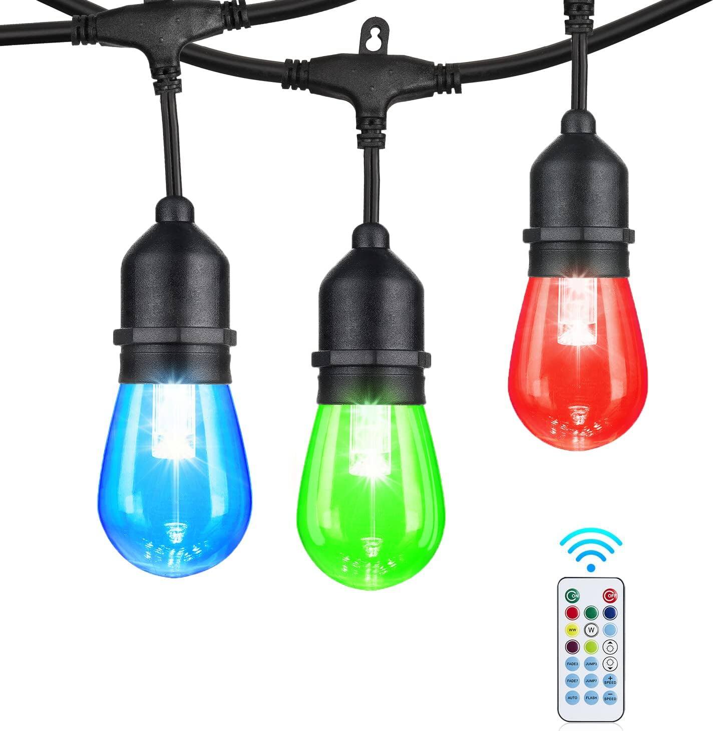 Front. Schertz - 24FT Outdoor String Lights - 12 LED Edison Bulbs, RGB Color Changing, Waterproof.