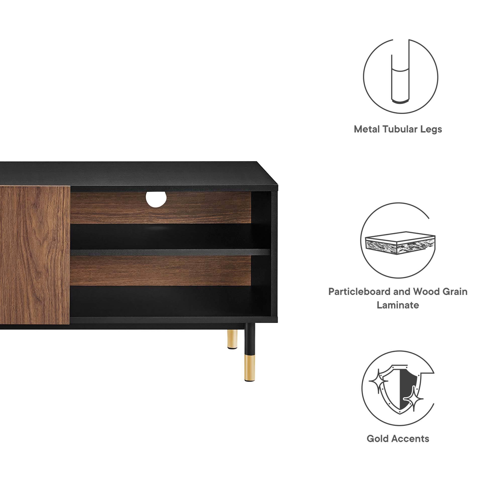 - Metal Tubular Legs
- Particleboard and Wood Grain Laminate
- Gold Accents