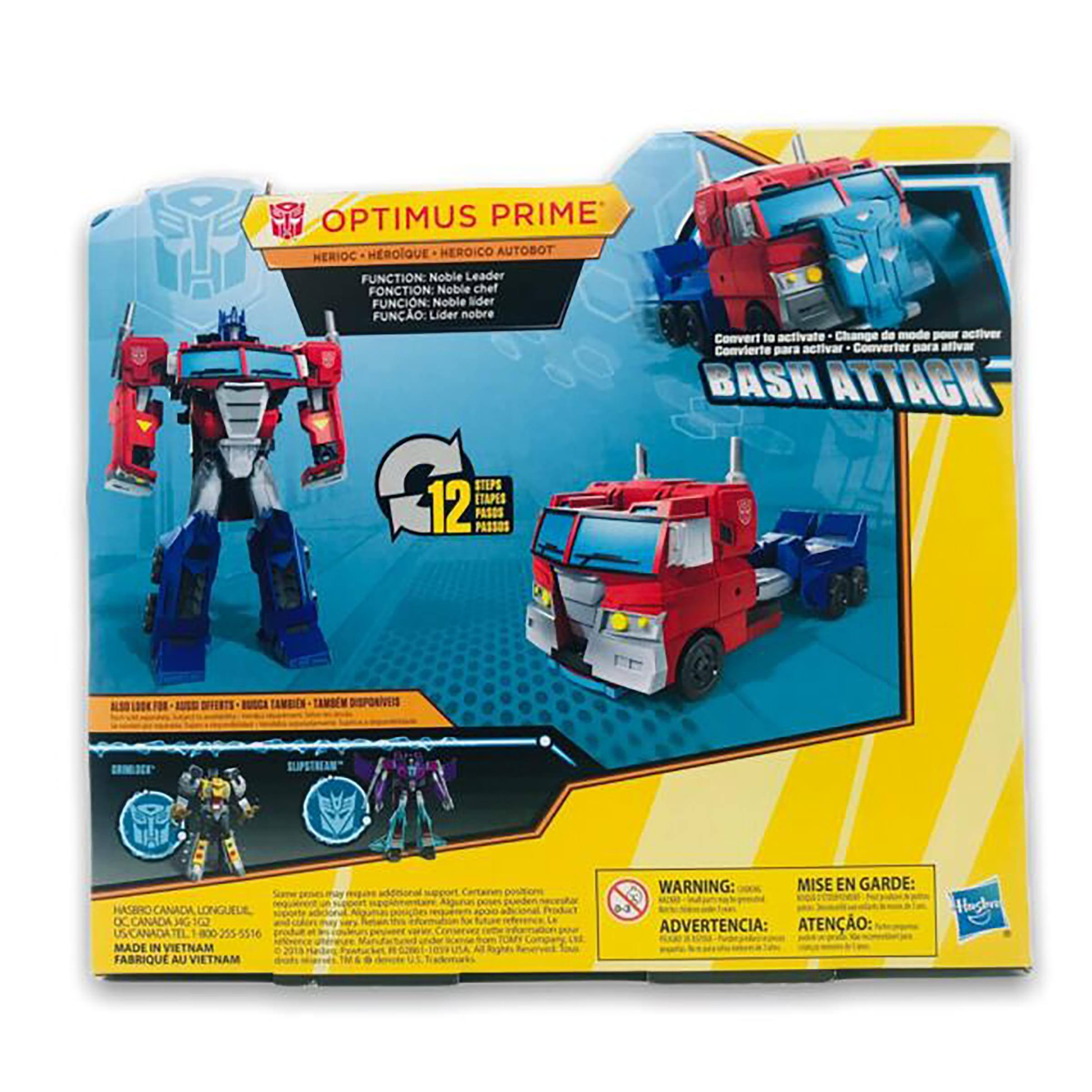 **Optimus Prime Heroic Autobot**

**Function: Noble Leader**
- Function: Noble Leader
- Función: Noble líder
- Função: Líder nobre

**12 Steps to Activate**
- Convert to activate
- Change de mode pour activer
- Convierte para activar
- Convertir para ativar

**Bash Attack**

**12DKF0R SIVERTS TEMEICN TEMBM DISPORIVED SUPSTREAN HASIRC CANADA LONGUEUE DC CANADA JG 102 US/CANADATEL 0255-5516**

**Made in Vietnam**
- FABRIQUÉ AU VIETNAM

**Warning:**
- WARNING: CHOKING HAZARD - Small parts. Not for children under 3 years.
- MISE EN GARDE: Risque d'étouffement - Petites pièces. Ne convient pas aux enfants de moins de 3 ans.
- ADVERTENCIA: PELIGRO - Piezas pequeñas. No es adecuado para niños menores de 3 años.
- ATENÇÃO: RISCO DE ENGOLIMENTO - Peças pequ