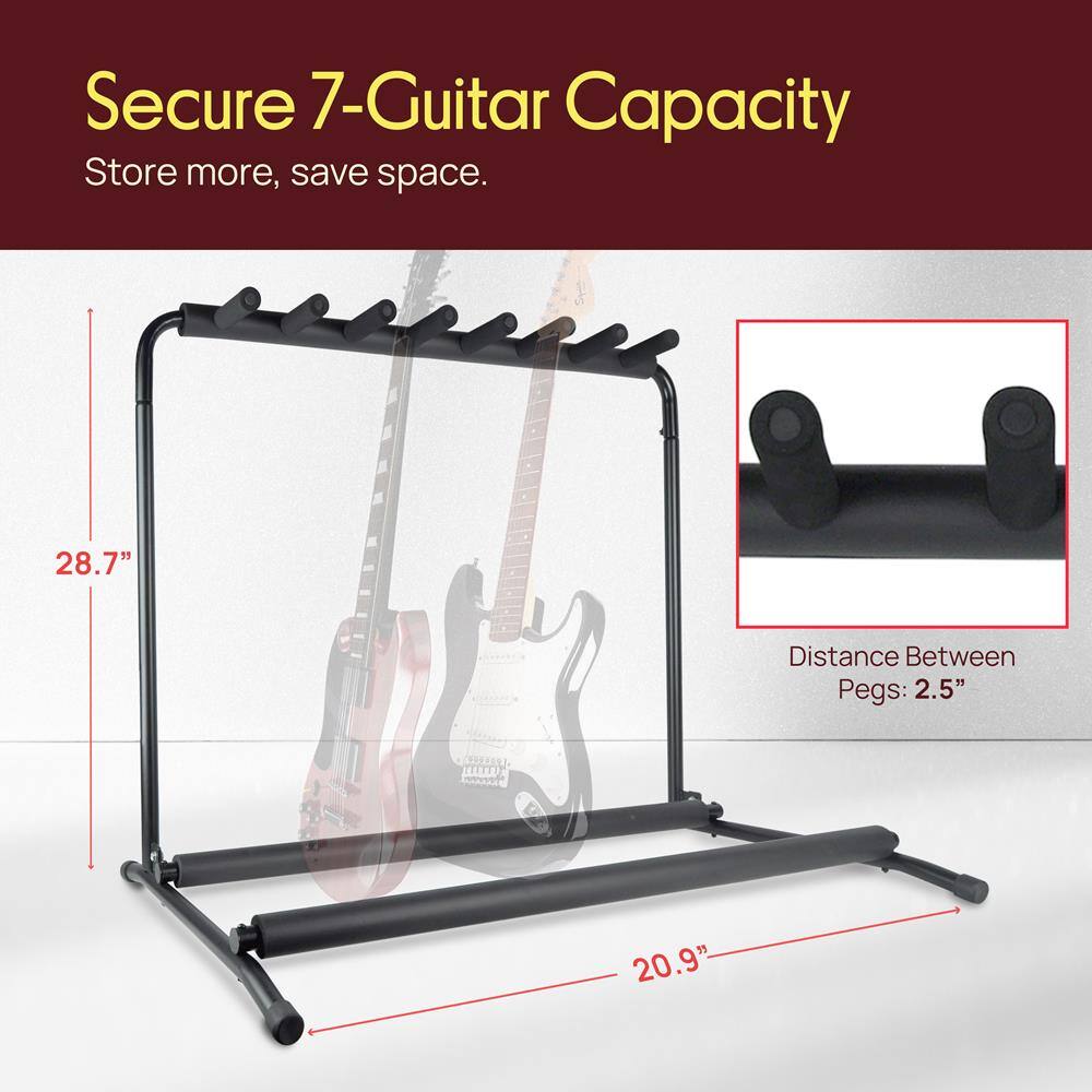 Secure 7-Guitar Capacity  
Store more, save space.  
28.7"  
Distance Between Pegs: 2.5"  
20.9"