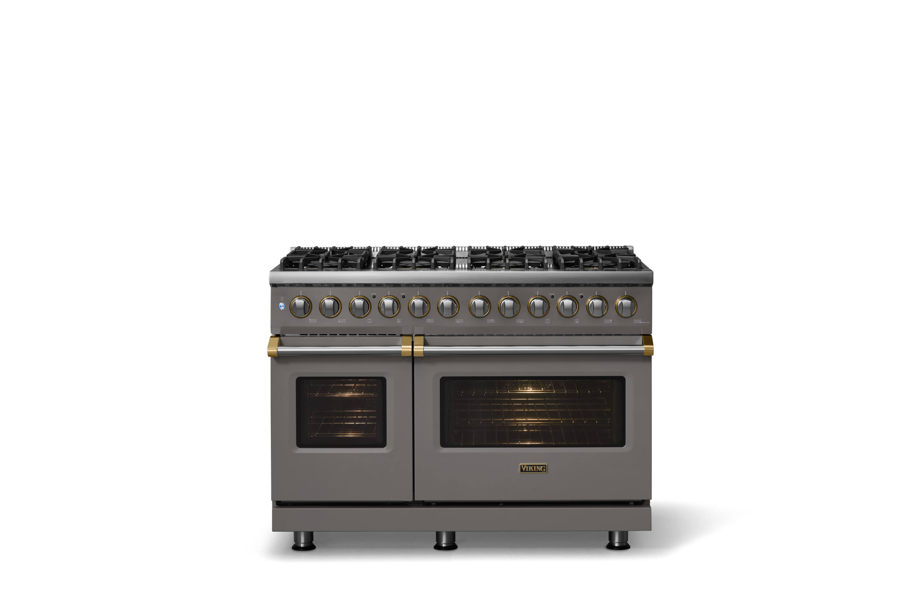 Alt View 2. Viking - Pro 5 Series 7.3Cu. Ft. Freestanding Sealed 8 Burner DF Convection Range/Griddle - Damascus Gray w. Brushed Brass Trim - Damascus Gray.