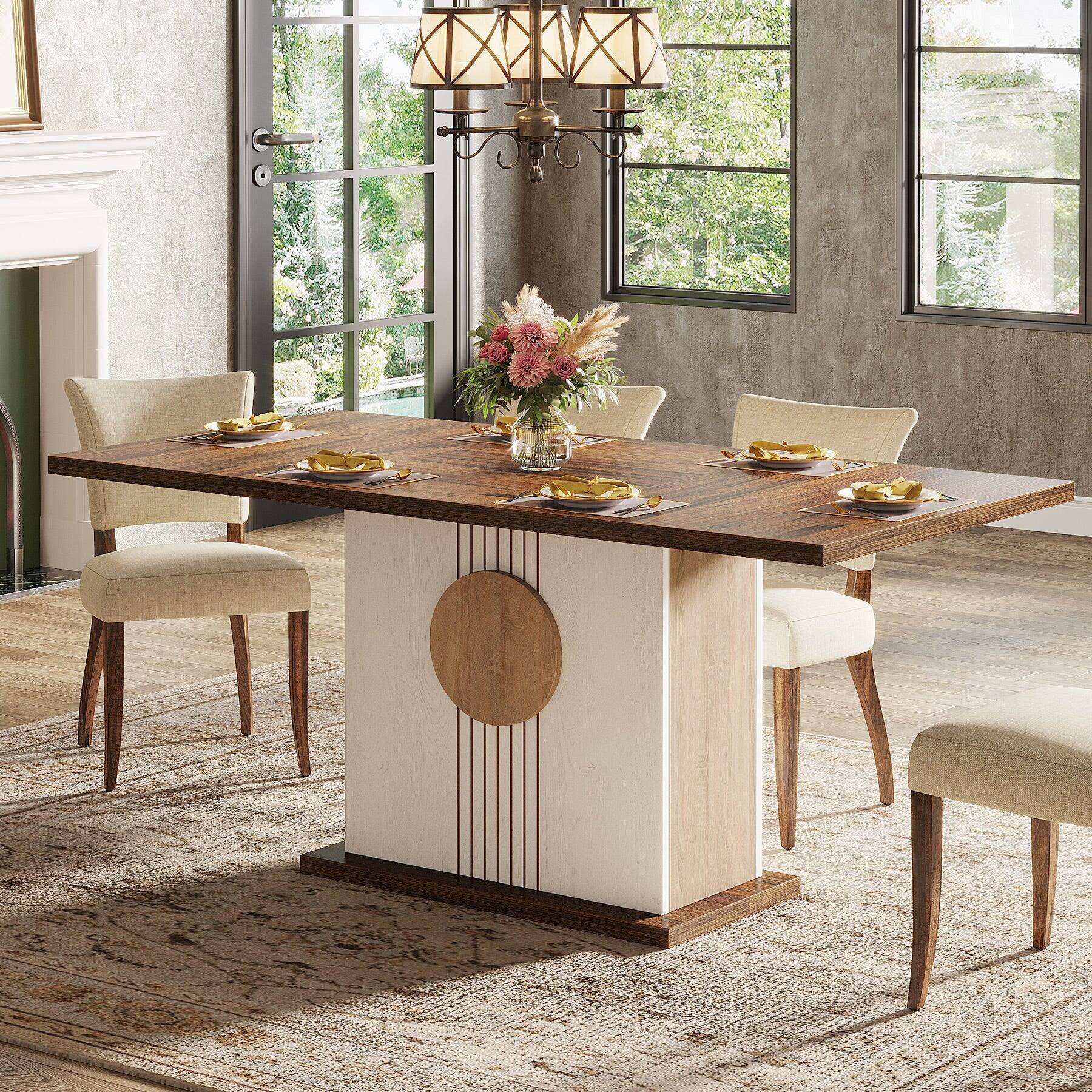 Back. Tribesigns - Farmhouse Dining Table with Engineered Wood Construction and Easy-Clean Surface for Dining Room - Brown.