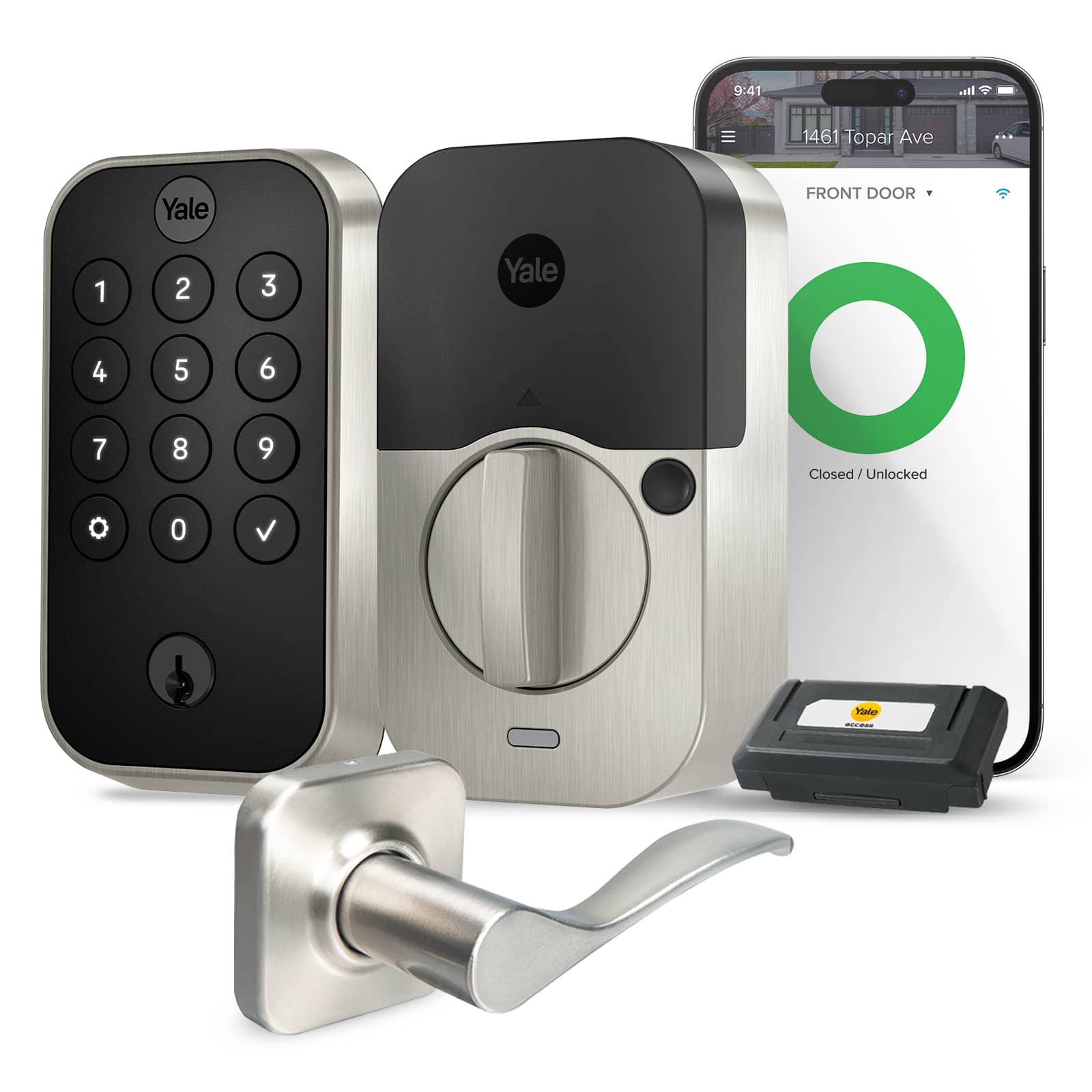 Yale - Assure Lock 2 - Smart Lock Wi-Fi Deadbolt with Push Button Keypad | Key Access - Norwood Handle - Satin Nickel - Front_Zoom
