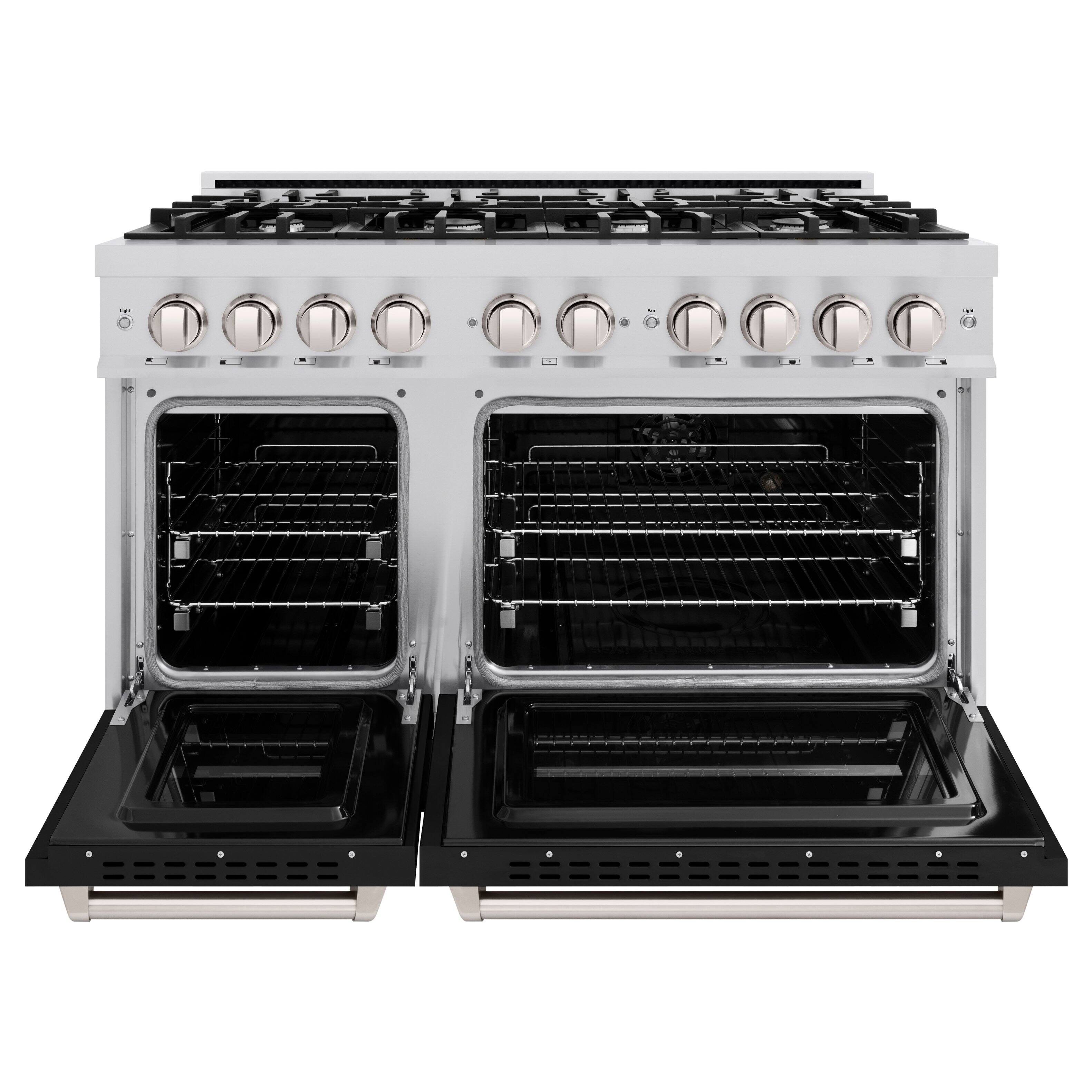 Left. ZLINE - ZLINE 48" 6.7 cu. ft. Freestanding Classic Double Oven Gas Range w/ 8 Burner Cooktop & Black Matte Doors (CGR-BLM-48) - Black Matte.