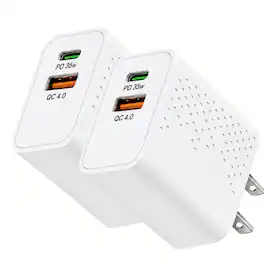Qixxronics - 35W USB C Fast Charger Plus USB-A Port Power Adapter for iPhone 16 15 14 13 12 11 XS Max SE 8Plus 7 6 (2 Pack) - White