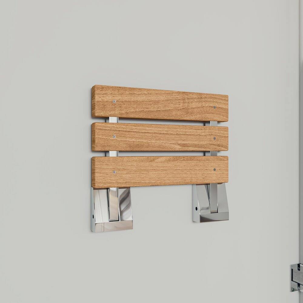 Left. Alfi - Polished Chrome 16" Folding Teak Wood Shower Seat Bench - Brown.