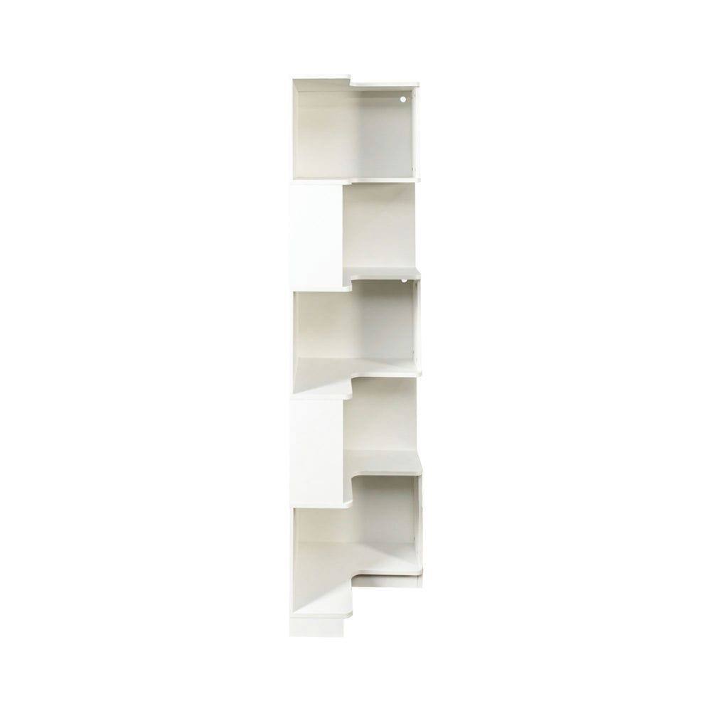 Alt View 5. Kadyn - Corner Book Shelf - 5 Tier Corner Bookcase with Baffle, Freestanding L Shaped Display Shelf Stand for Office, White - White.