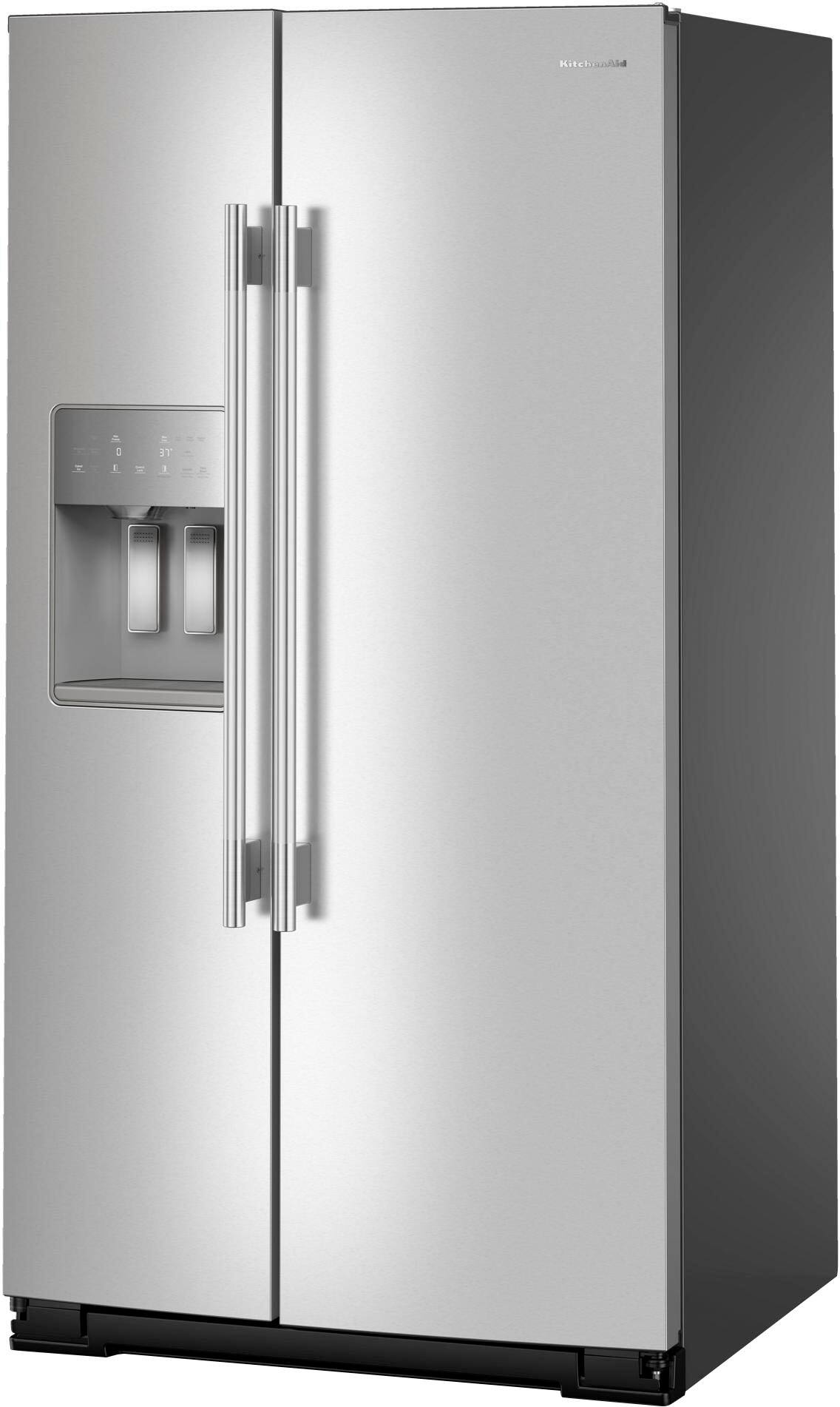 Angle. KitchenAid - 28.7 Cu. Ft. Side-by-Side Refrigerator with Panoramic LED Lighting - Fingerprint Resistant Stainless Steel.