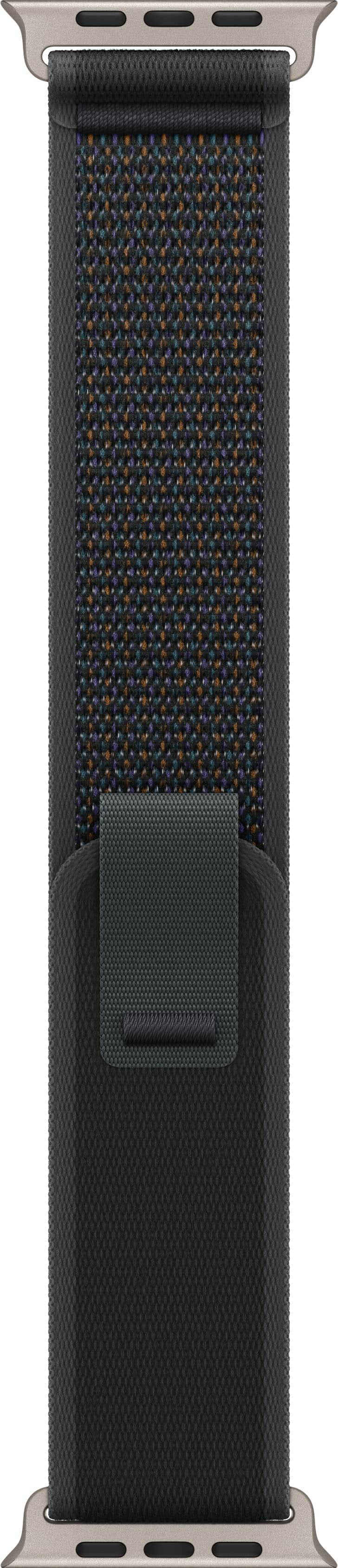 Angle. Apple - 49mm Black Trail Loop - M/L - Natural Titanium Finish - Black.