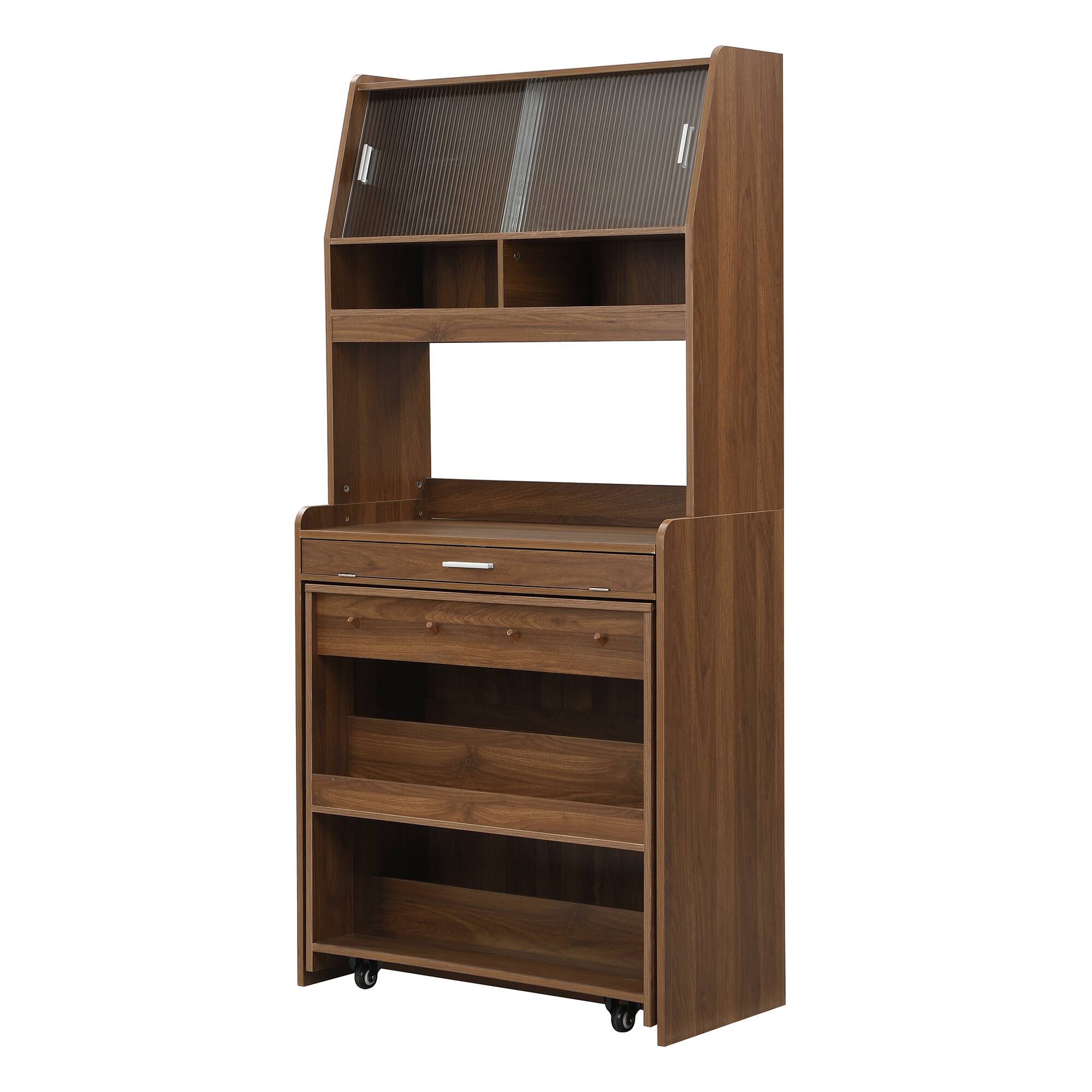 Alt View 7. Forest'nSky - 69" Tall Buffet with Hutch & Foldable Dining Table, Storage Cabinet for Small Apartments,Walnut - Walnut.