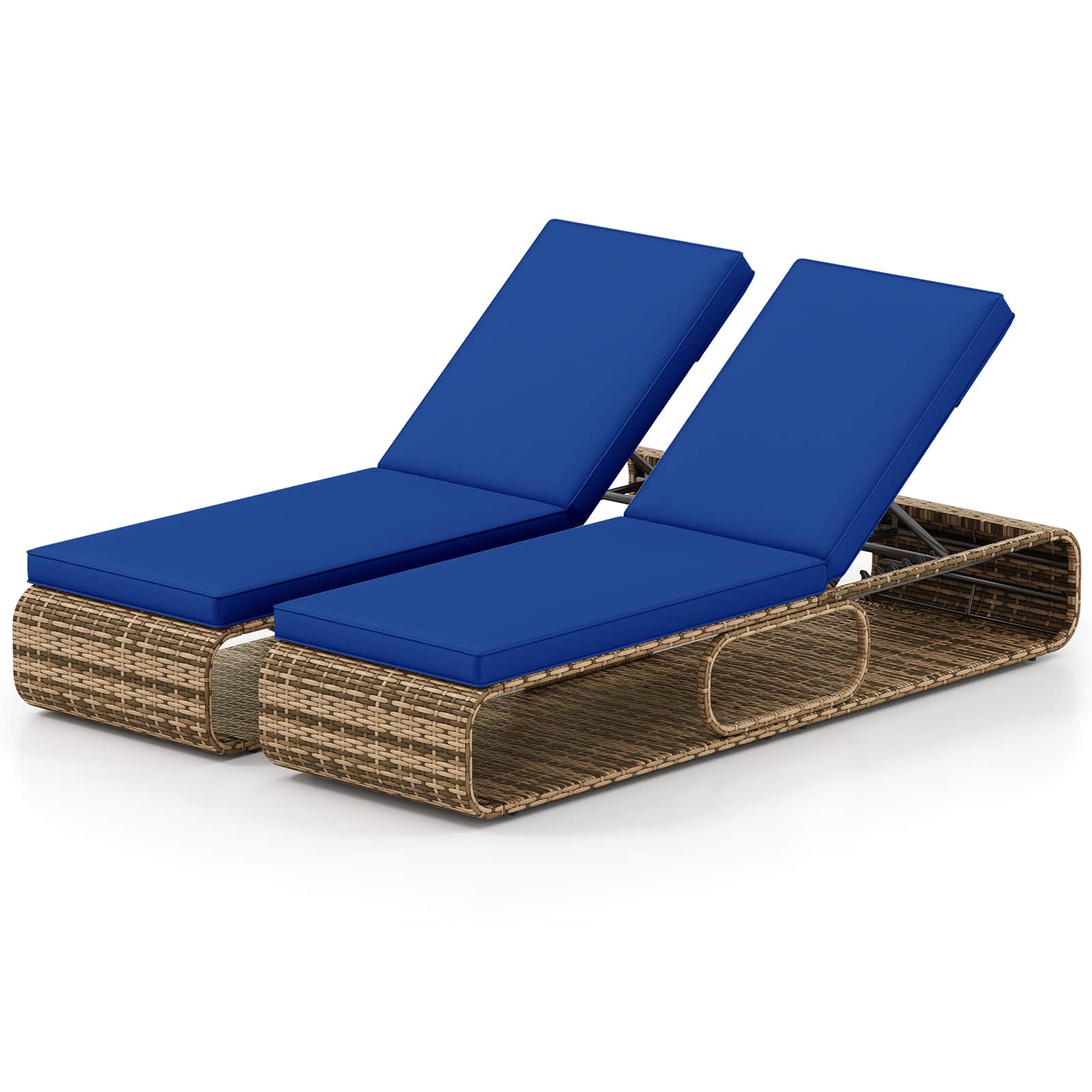 Gymax - 2PCS Chaise Lounge Chair w/ Adjustable Backrest Cushion & Storage Navy Outdoor - Blue price history on PriceWatchPro